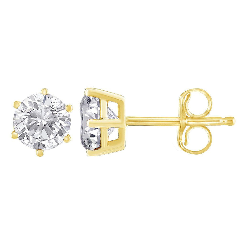 18K Yellow Gold 1-1/2 Cttw Round Brilliant-Cut Near Colorless Diamond Classic 6-Prong Stud Earrings (H-I Color, I1-I2 Clarity)-1