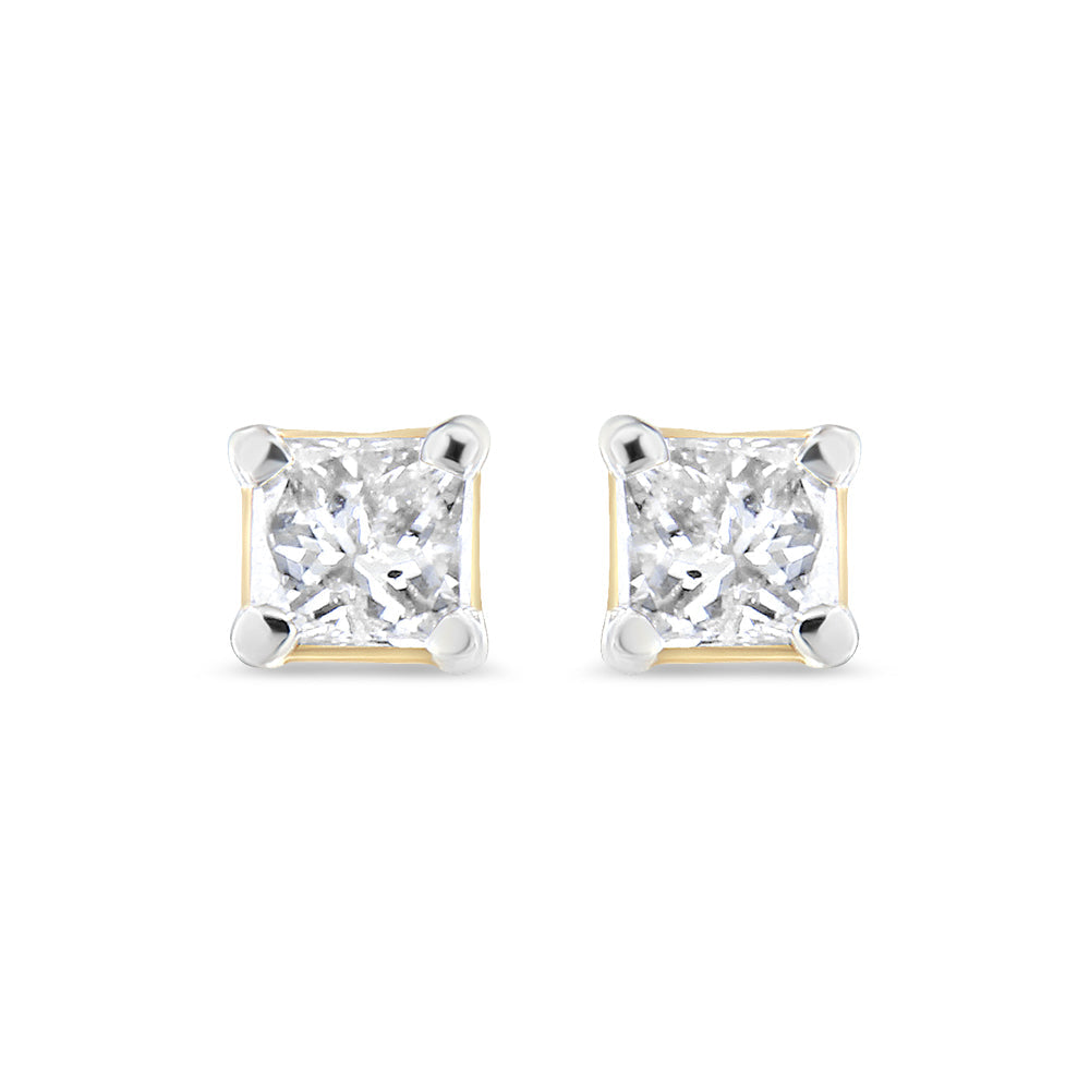 AGS Certified Princess-Cut Square Diamond 4-Prong Solitaire Stud Earrings in 14K Gold (J-K Color, I1-I2 Clarity)-2