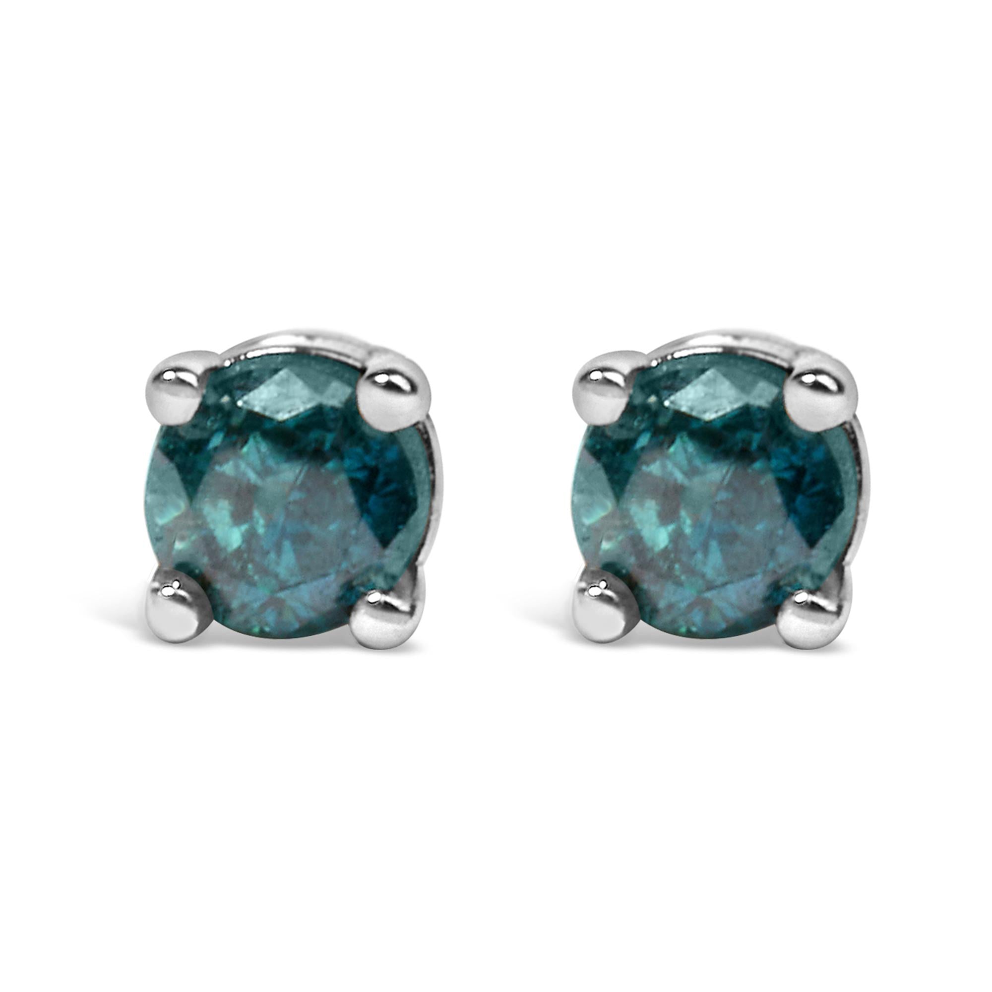.925 Sterling Silver 0.15 Cttw Round Brilliant-Cut Diamond Classic 4-Prong Stud Earrings-2