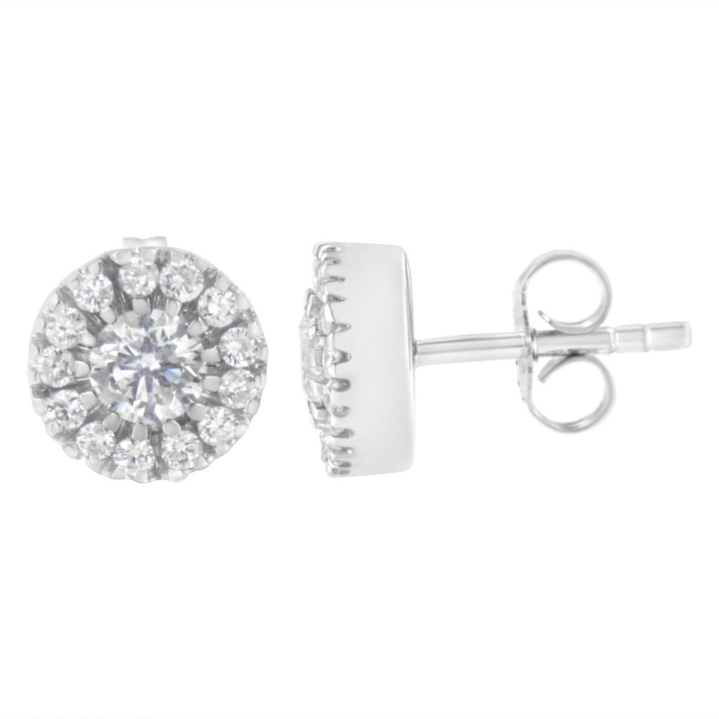 14k White Gold 1 cttw Diamond Halo Stud Earrings (I-J Clarity, I1-I2 Color)-0