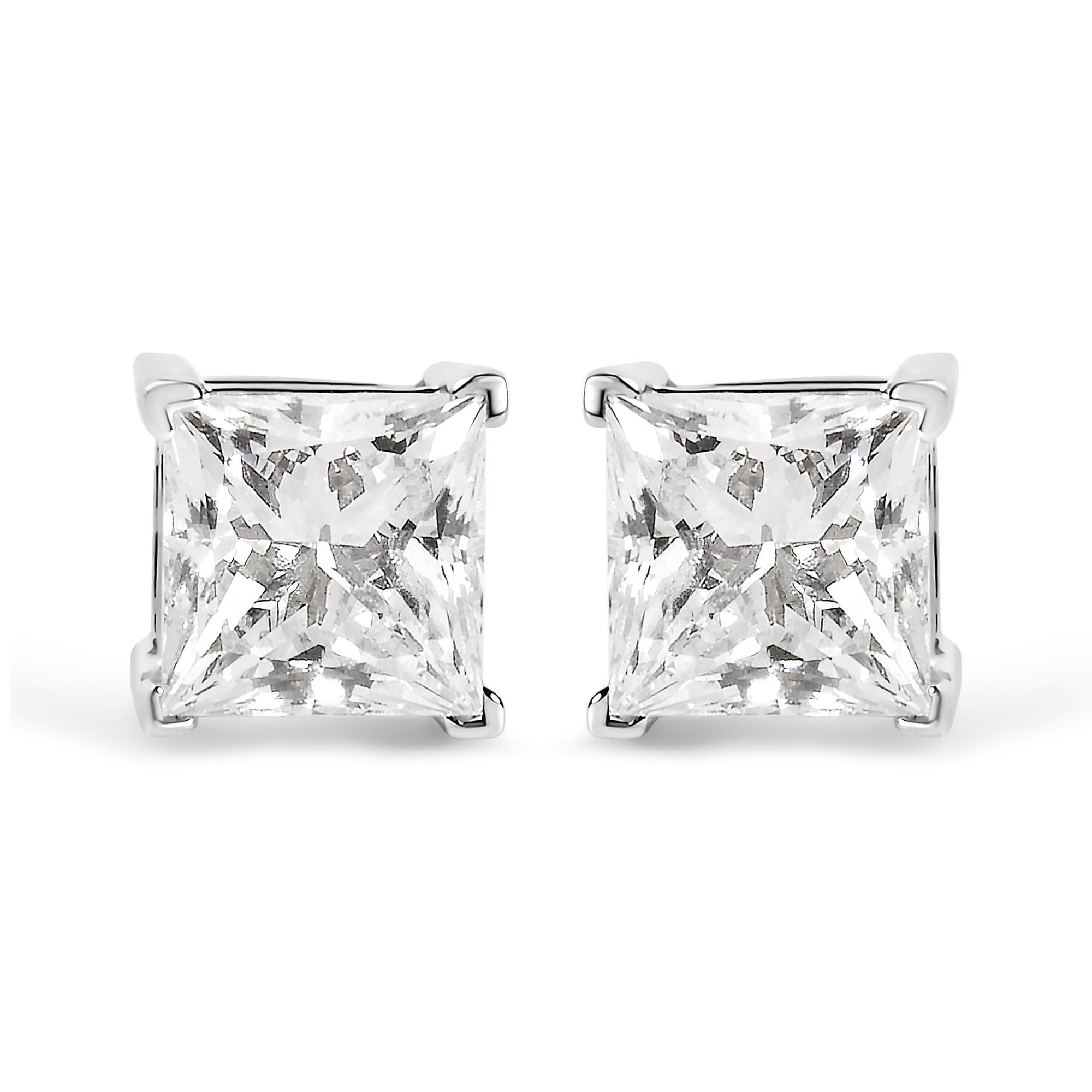 14K White Gold 1 1/2 Cttw Clarity Enhanced Princess Cut Diamond Solitaire Stud Earrings (I-J Color, I1-I2 Clarity)-0