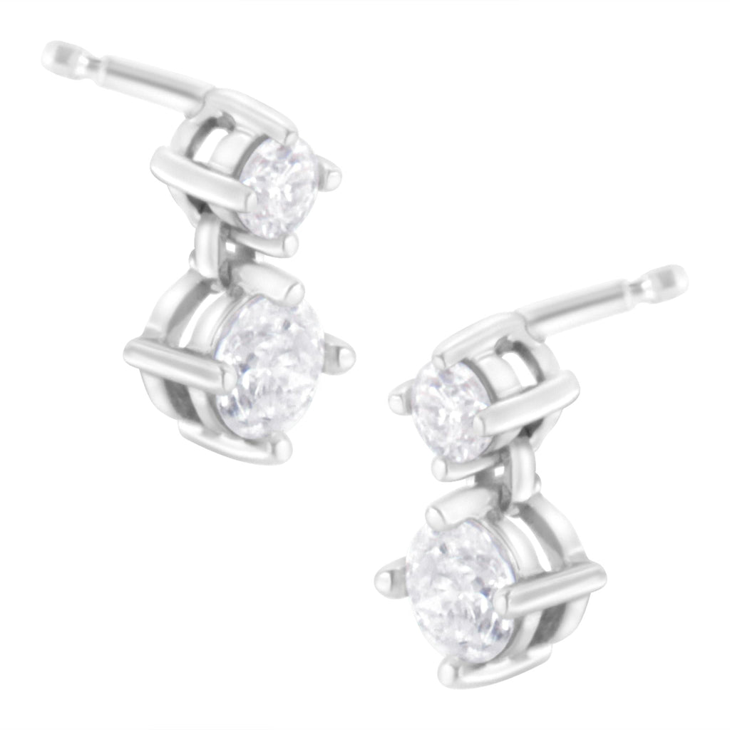14K White Gold 1 cttw Double Diamond Stud Earrings (H-I Clarity, SI2-I1 Color)-0