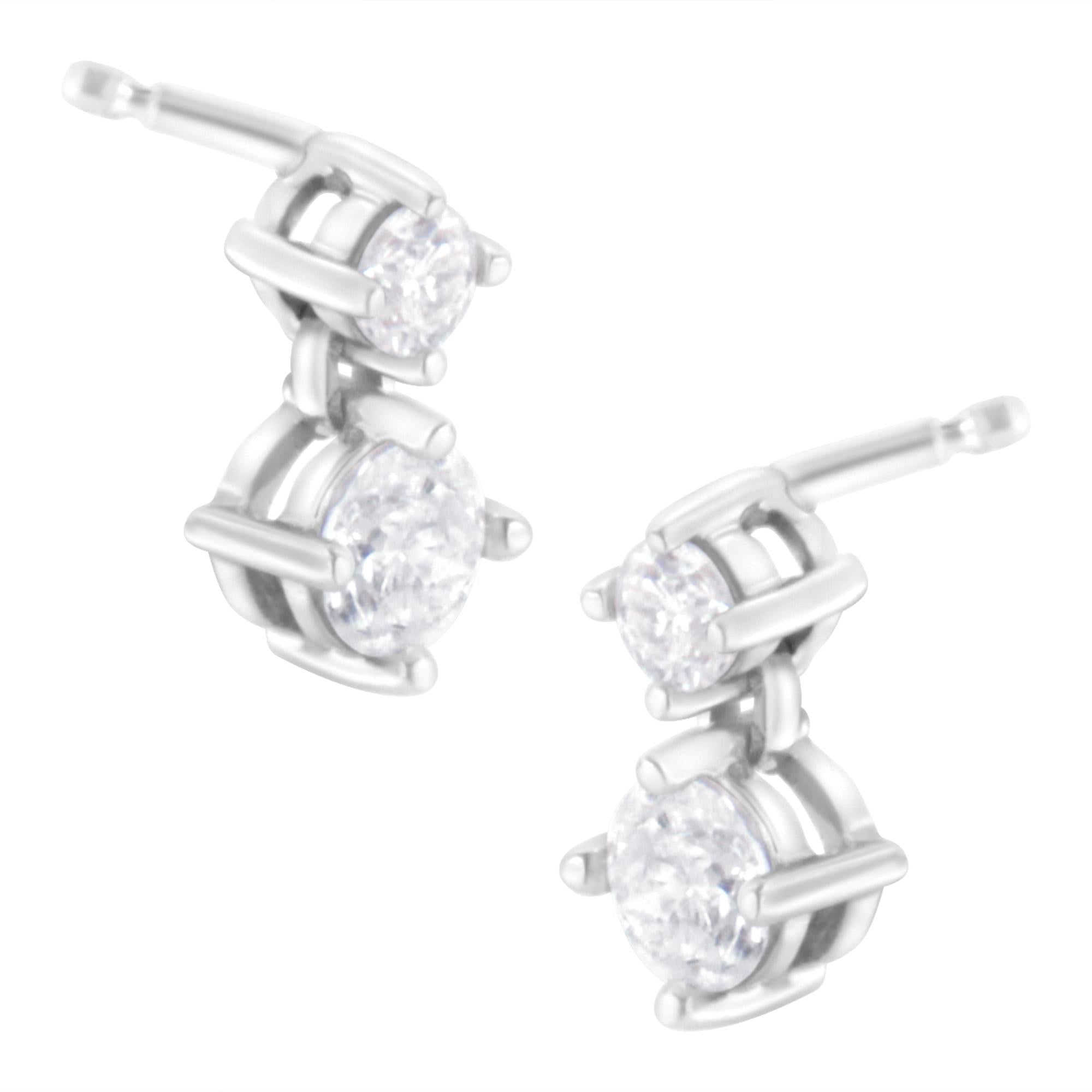 14K White Gold 1 cttw Double Diamond Stud Earrings (H-I Clarity, SI2-I1 Color)-0