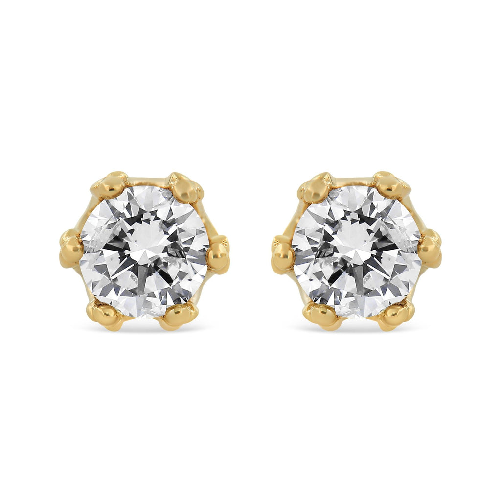 14K Yellow Gold 2.0 Cttw Round Diamond Crown Stud Earrings (I-J Color, I1-I2 Clarity)-0