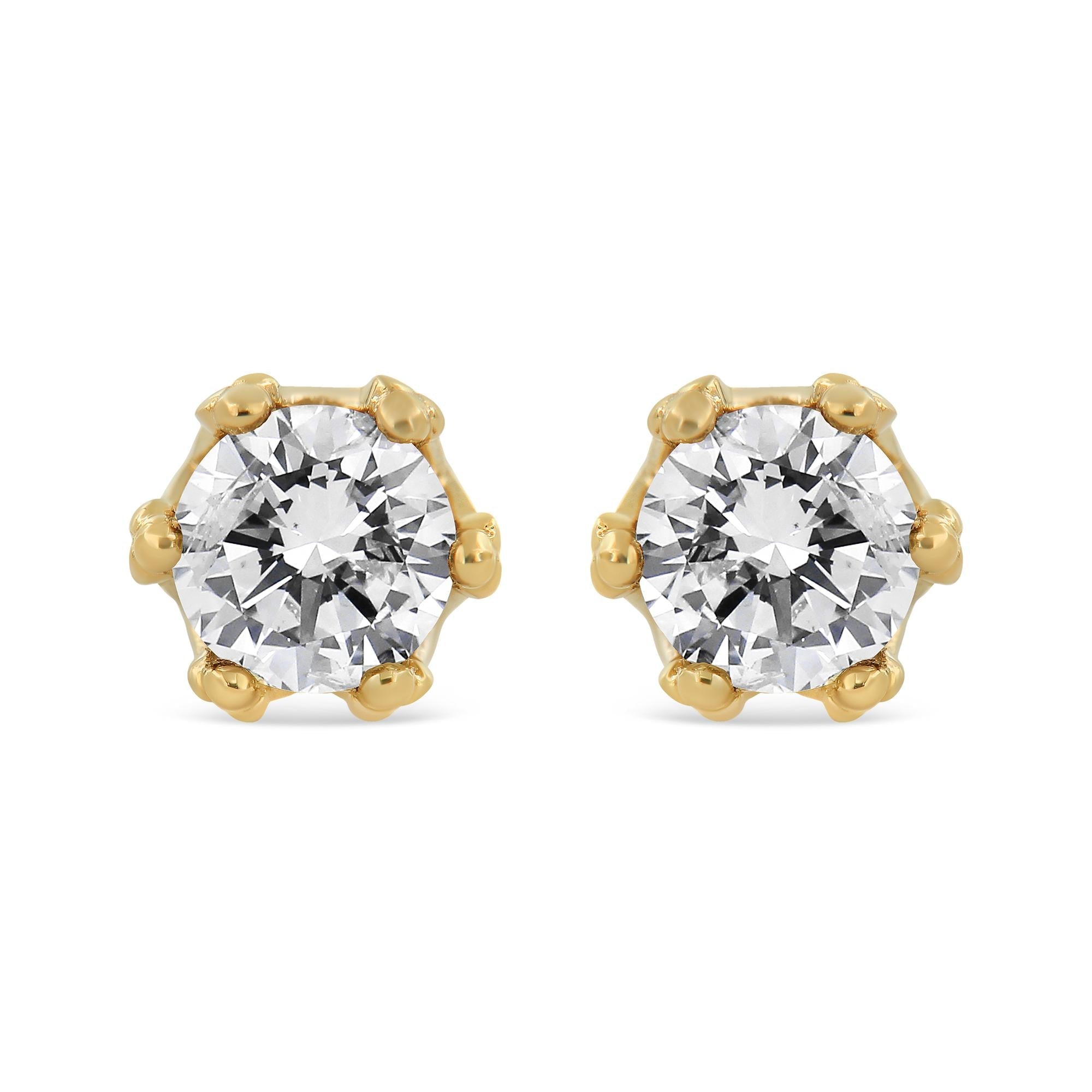 14K Yellow Gold 2.0 Cttw Round Diamond Crown Stud Earrings (I-J Color, I1-I2 Clarity)-0