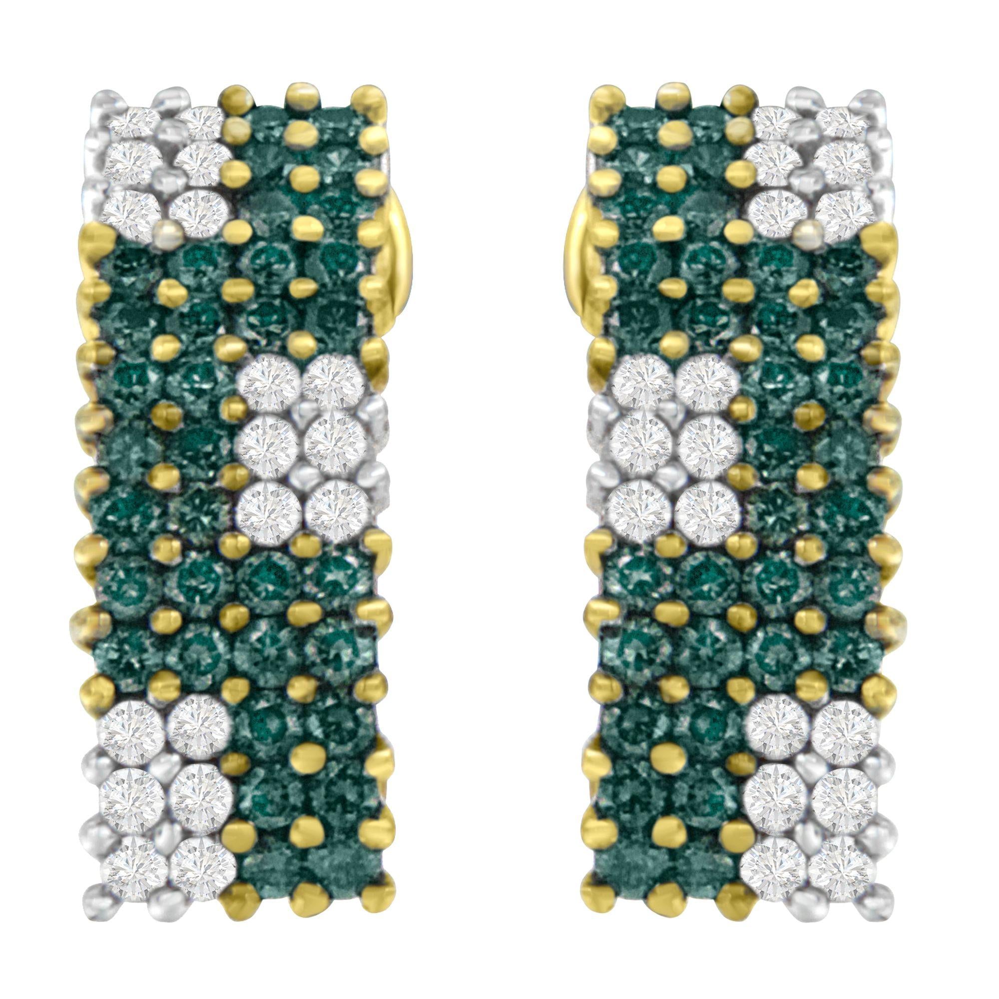 14K Yellow Gold 2 cttw White and Treated Blue Diamond Earrings (H-I, SI1-SI2)-0