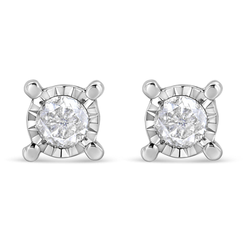 .925 Sterling Silver 1.0 Cttw Round Brilliant-Cut Diamond Miracle-Set Solitaire Stud Earrings (H-I Color, I2-I3 Clarity)-0