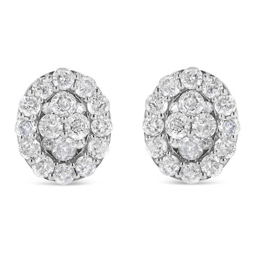 .925 Sterling Silver 1 1/2 Cttw Round-Cut Diamond Oval Shaped Stud Earrings (I-J Color, I3 Clarity)-0