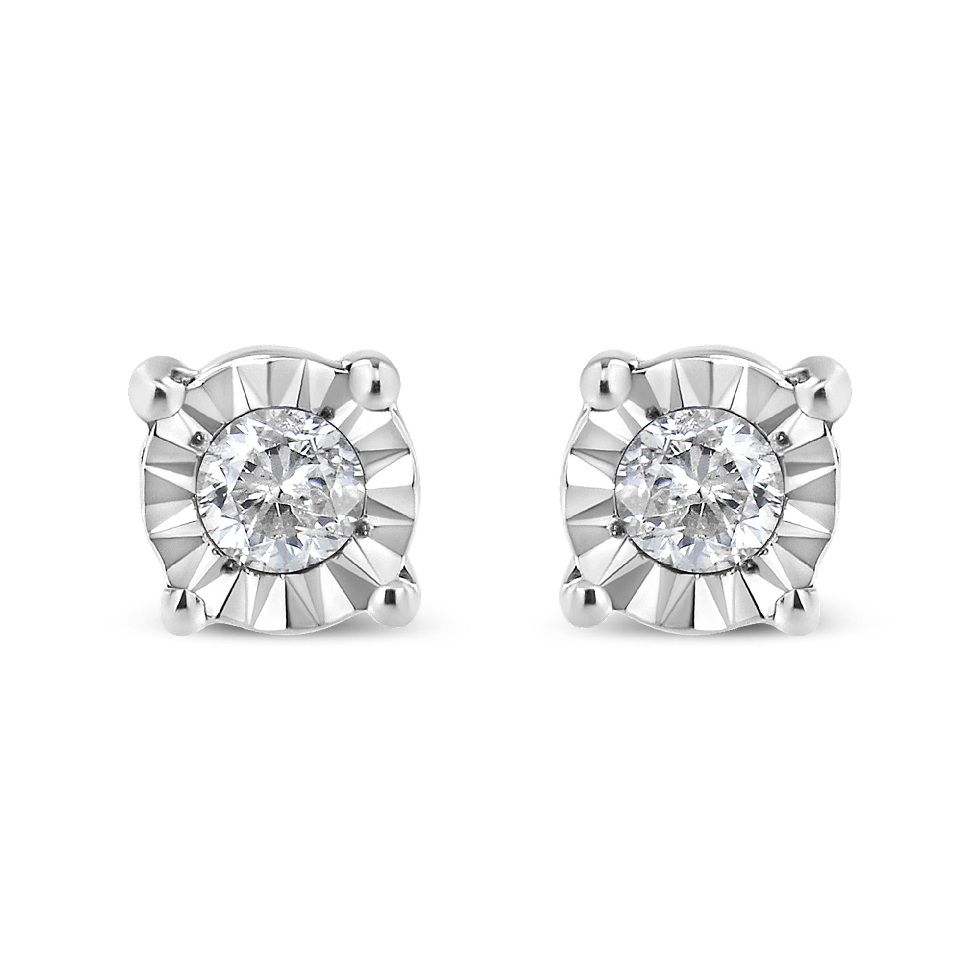 .925 Sterling Silver 1/10 Cttw Round Brilliant-Cut Diamond Miracle-Set Stud Earrings