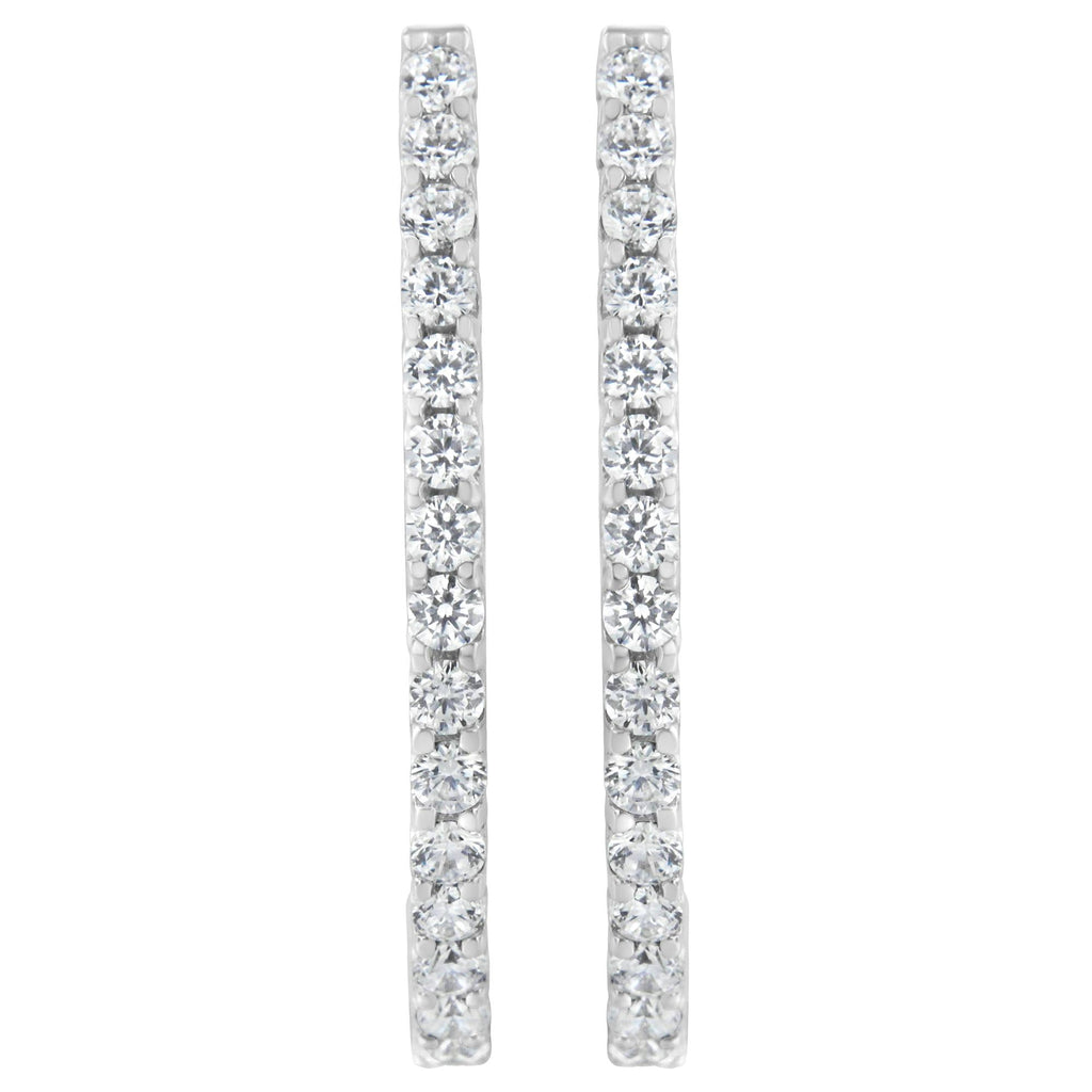 14K White Gold 2.0 Cttw Round Brilliant Cut Diamond Oblong Hinged Leverback Hoop Earrings (I-J Color, I1-I2 Clarity)-0