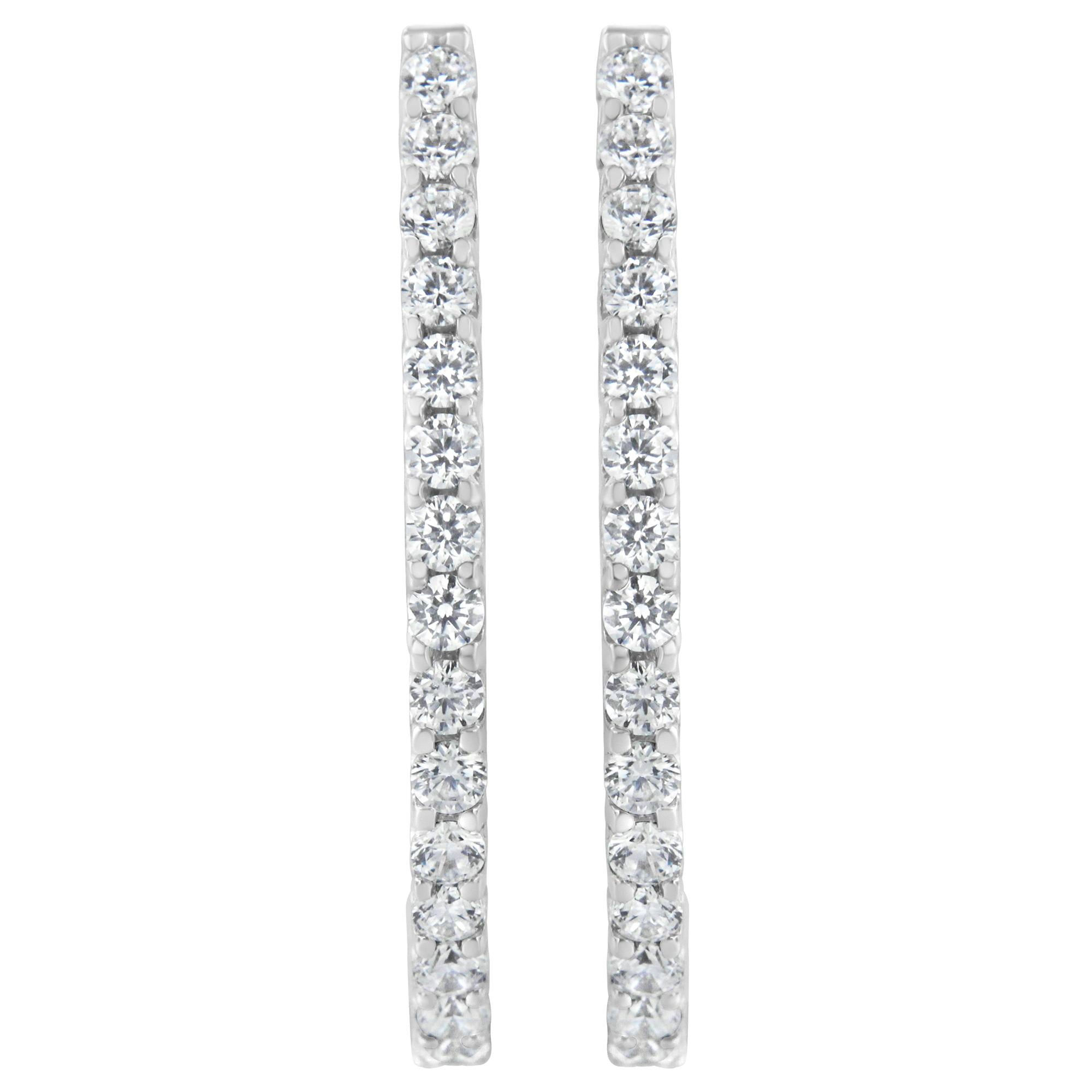 14K White Gold 2.0 Cttw Round Brilliant Cut Diamond Oblong Hinged Leverback Hoop Earrings (I-J Color, I1-I2 Clarity)-0
