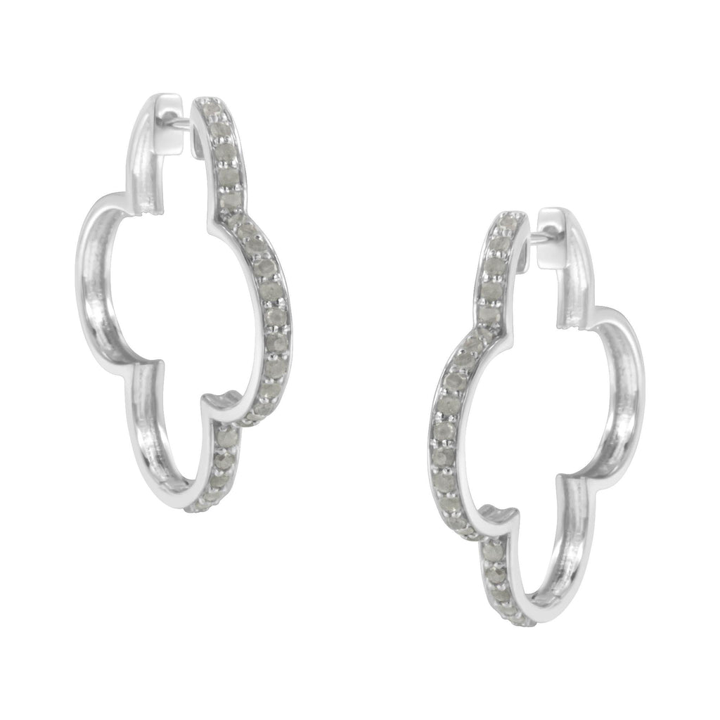 .925 Sterling Silver 1.0 cttw Diamond 4 Leaf Clover Shape Hoop Earrings(I-J Color, I3 Clarity)-0