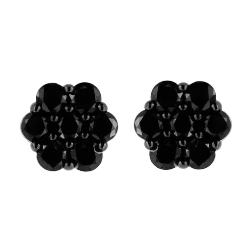 .925 Sterling Silver  Prong Set Round-Cut Treated Colored Diamond Floral Cluster Stud Earring - Choice of Diamond Colors and Total Weights-1