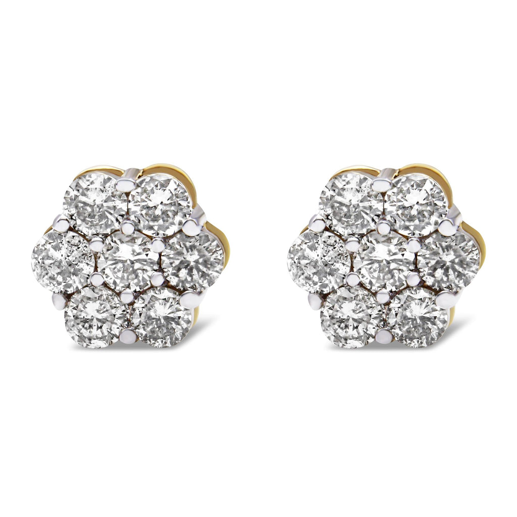 14K Yellow Gold 2.0 Cttw Diamond Floral Cluster Stud Earring with Screw Back (H-I Color, SI1-SI2 Clarity)-0