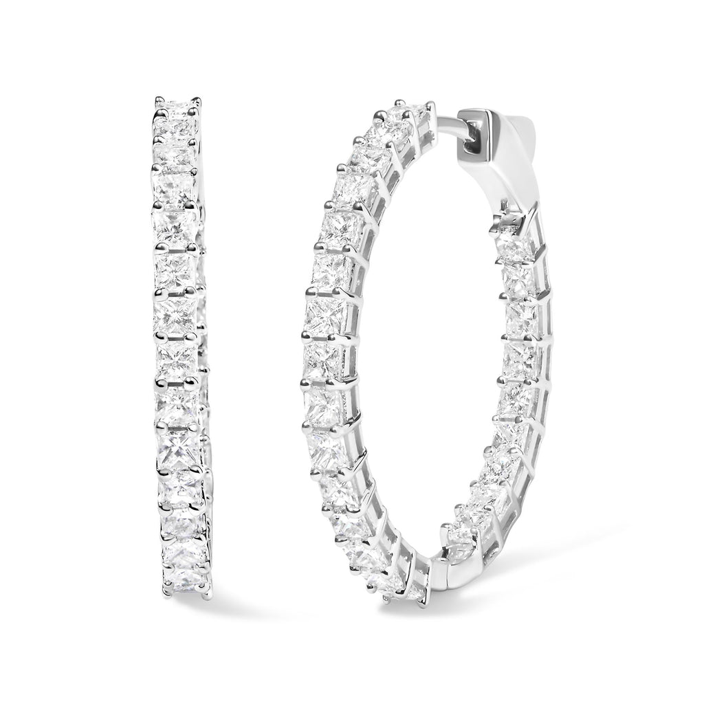 14K White Gold Natural Princess Cut Diamond Inside Out Hoop Earrings (G-H Color, SI2-I1 Clarity)-0