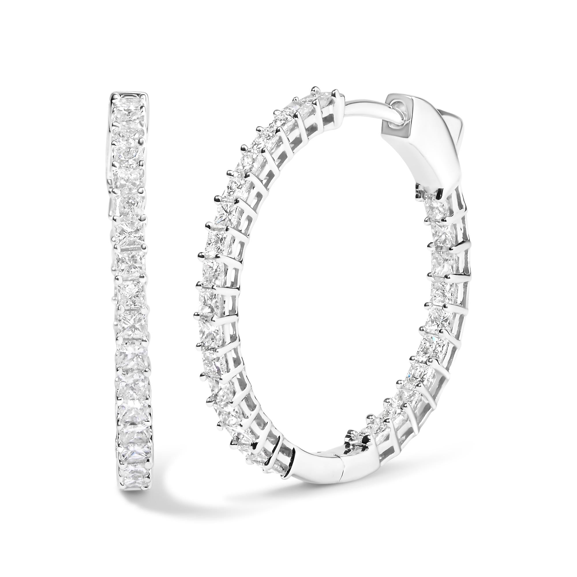 14K White Gold Natural Princess Cut Diamond Inside Out Hoop Earrings (G-H Color, SI2-I1 Clarity)-1