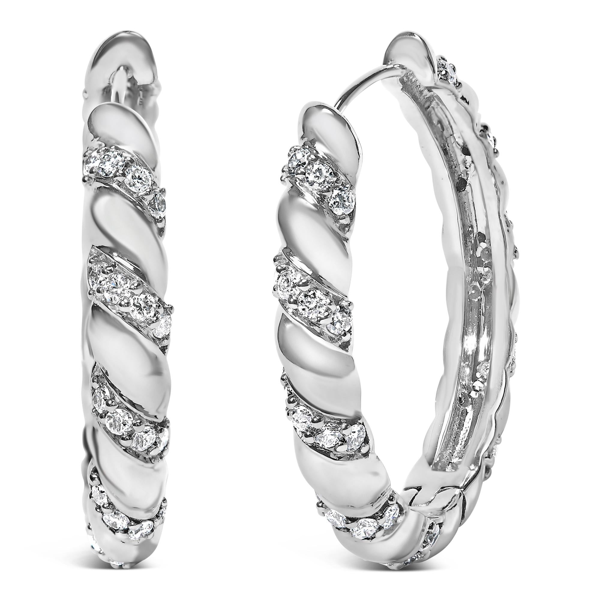 14K White Gold 1 1/5 Cttw Lab Grown Diamond Swirl Design 1" Inch Hoop Earrings (F-G Color, VS1-VS2 Clarity)-0