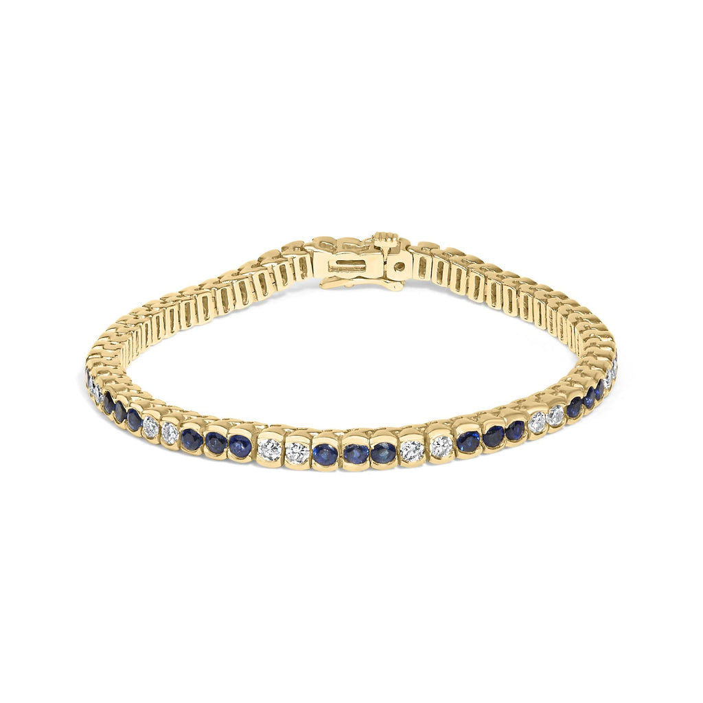 14K Yellow Gold 1 3/4 Cttw Diamond and 5.0 Cttw Blue Sapphire Bezel Set Tennis Bracelet (G-H Color, SI1-SI2 Clarity) - 7" Inches-0