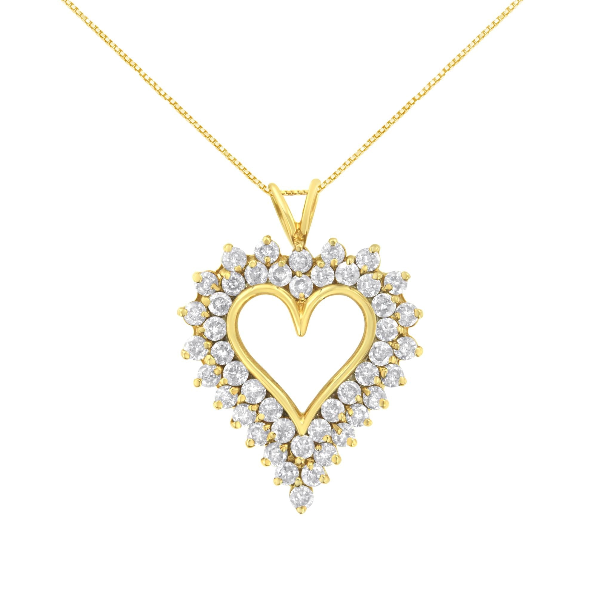 14K Yellow Gold .925 Sterling Silver 4 cttw Round-cut Diamond Cluster Heart Pendant Necklace (K-L Color, I1-I2 Clarity)-0