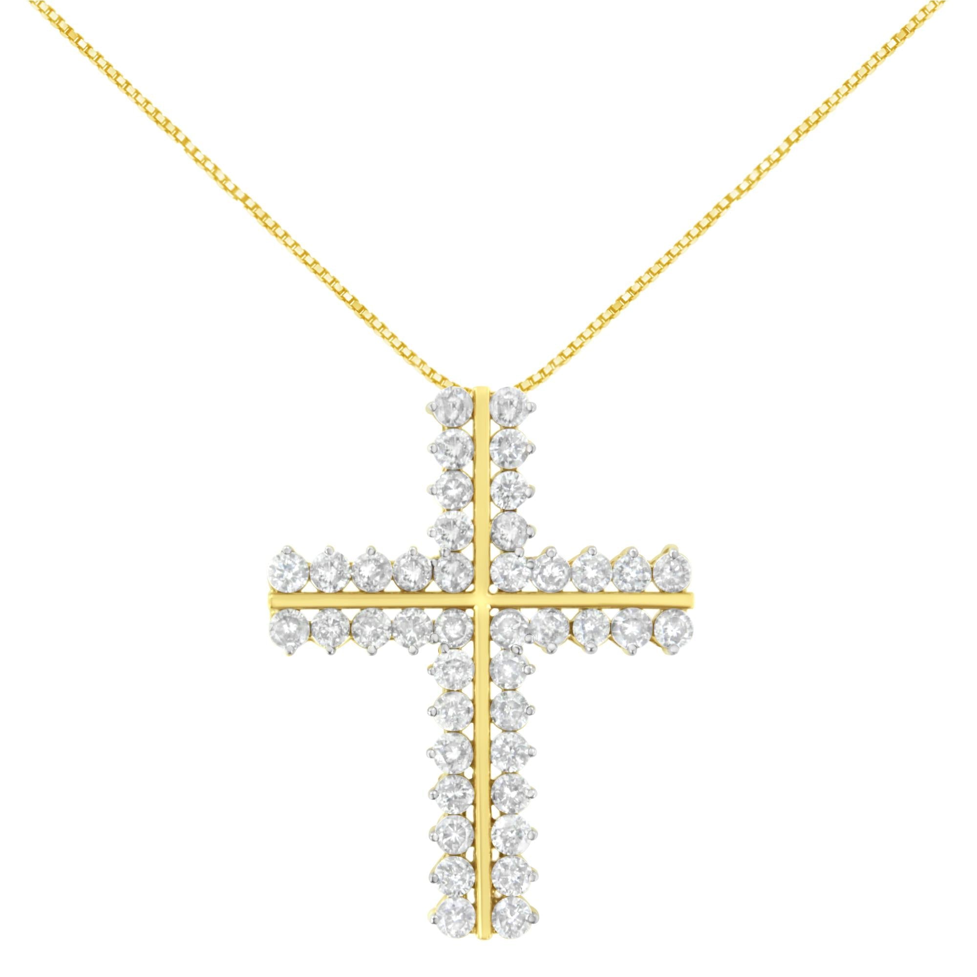 10K Yellow Gold 4.0 Cttw Diamond Two Row Cross 18" Pendant Necklace (J-K Clarity, I1-I2 Color)-0