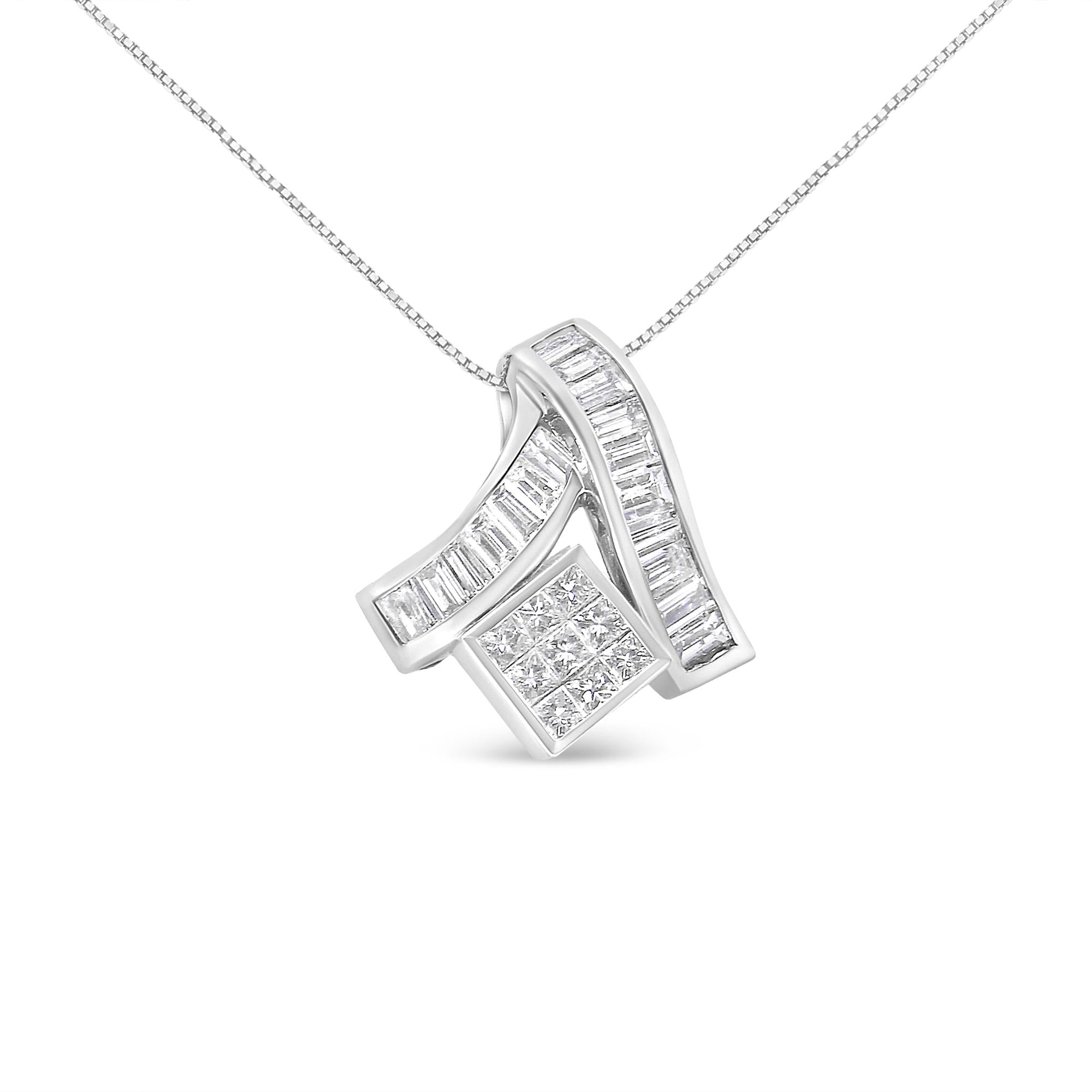 14K White Gold 1 7/8 cttw Princess and Baguette Cut Mixed Geometry Diamond Pendant Necklace (G-H, SI1-SI2)-0