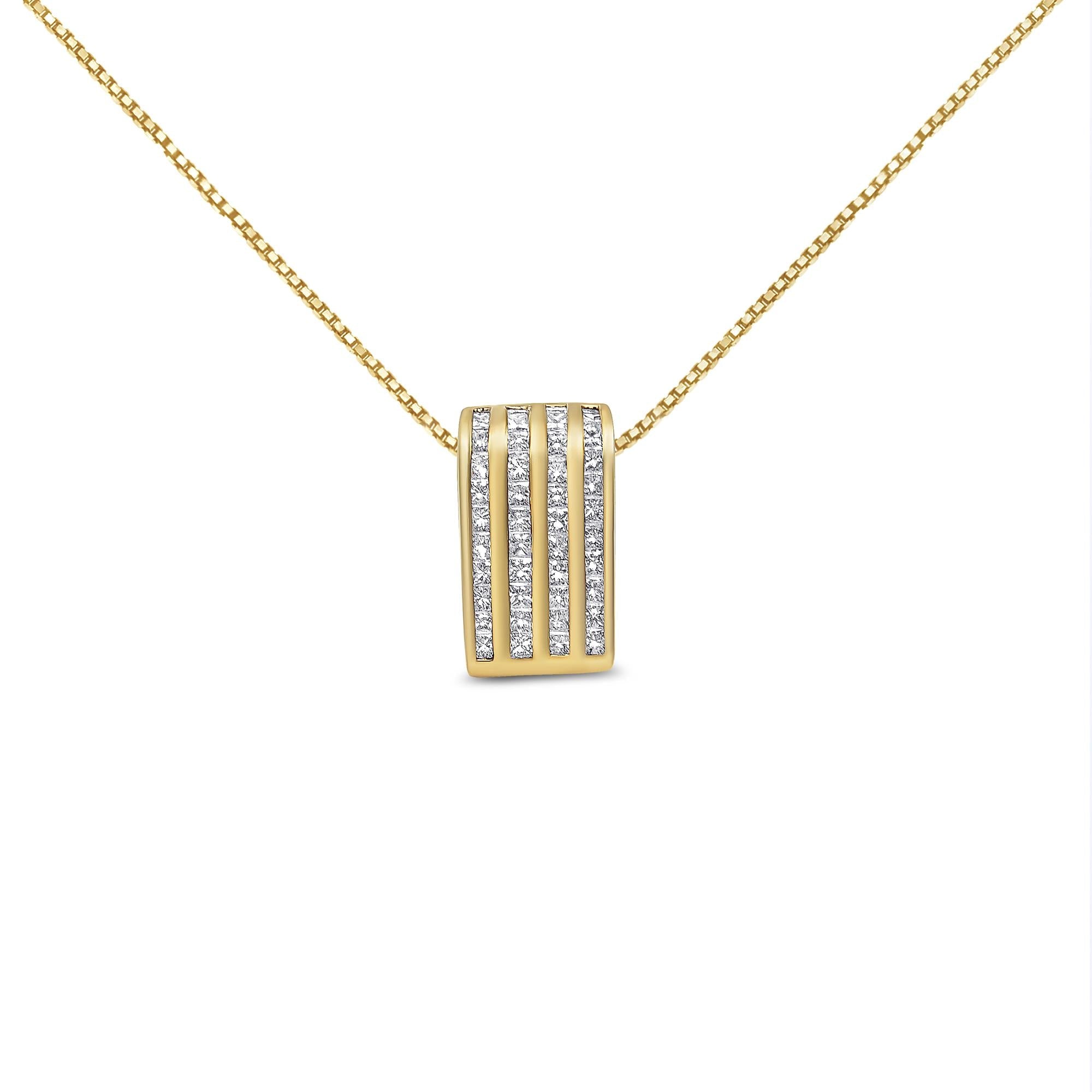 14K Yellow Gold 2 1/3 cttw Princess Cut Diamond Block Pendant Necklace (H-I, SI1-SI2)-0