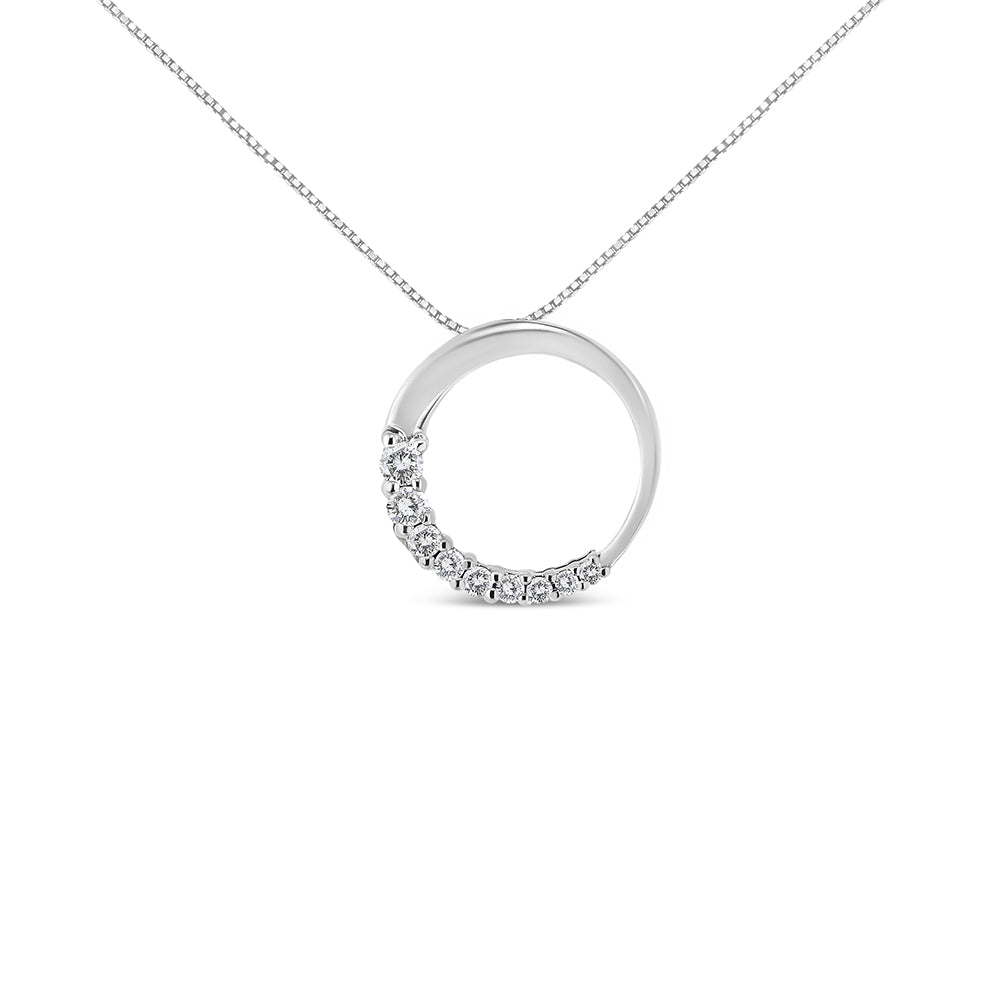 14K Gold 1/4 Cttw Round-Cut Graduating Diamond Open Circle Hoop 18" Pendant Necklace (J-K Color, I1-I2 Clarity)-0