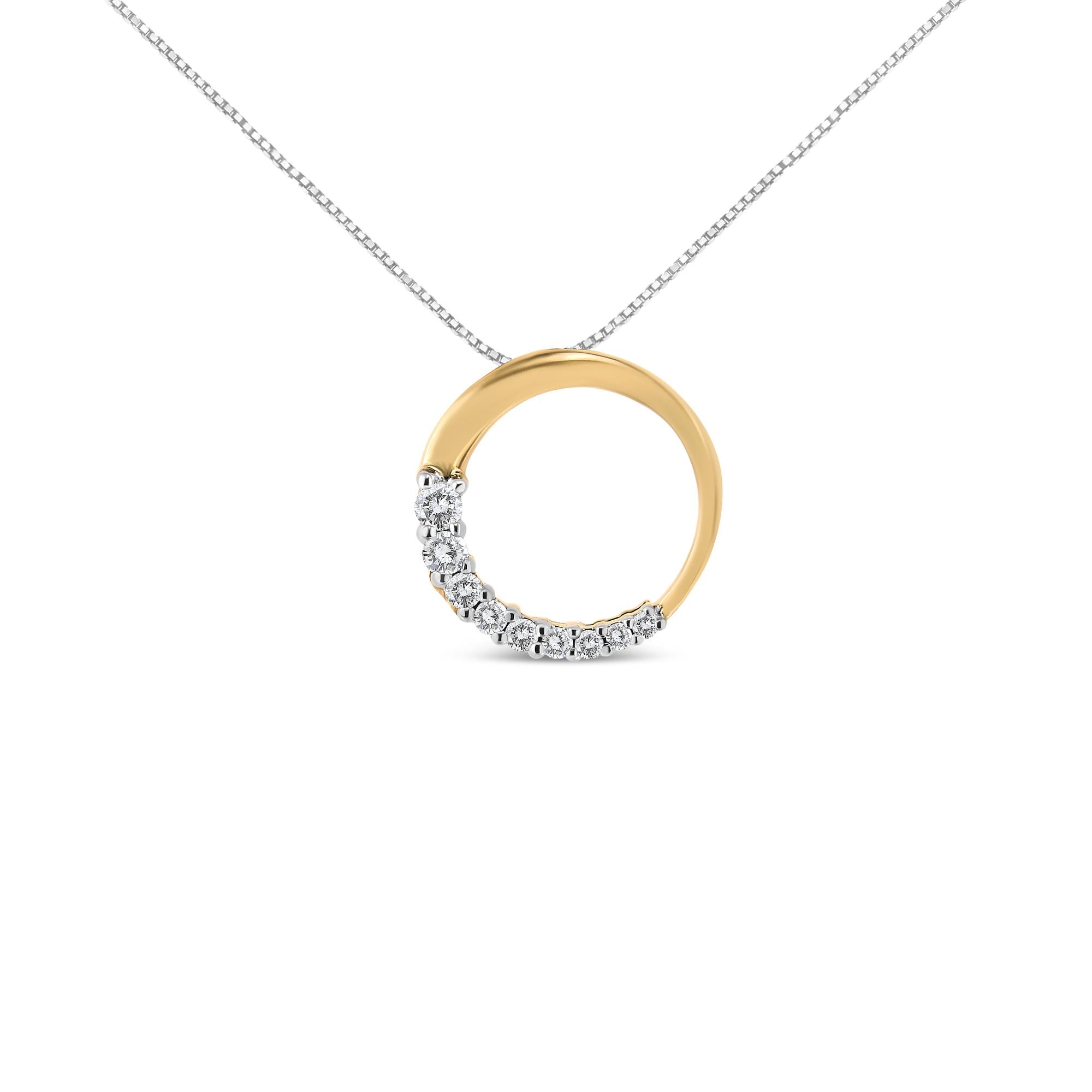 14K Gold 1/4 Cttw Round-Cut Graduating Diamond Open Circle Hoop 18" Pendant Necklace (J-K Color, I1-I2 Clarity)-1
