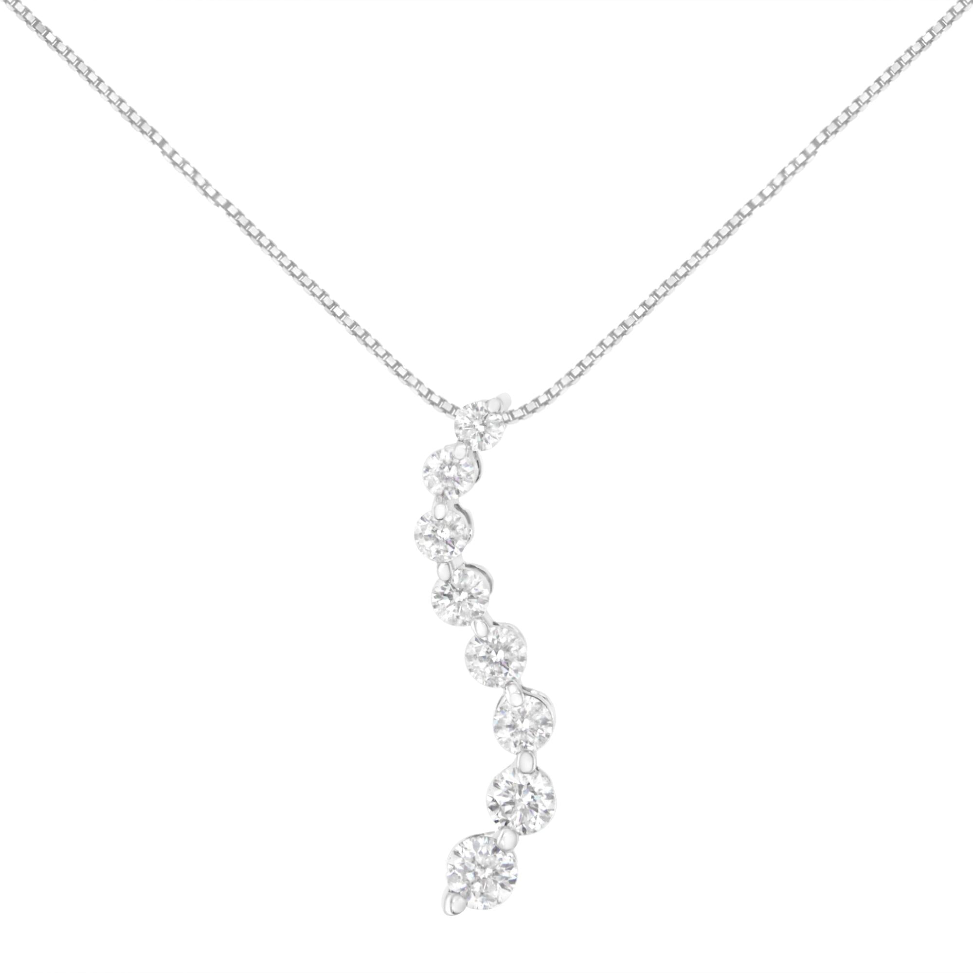 AGS Certified 14k White Gold 3.0 Cttw Baguette and Brilliant Round-Cut Diamond Journey 18" Pendant Necklace (F-G Color, I1-I2 Clarity)-0