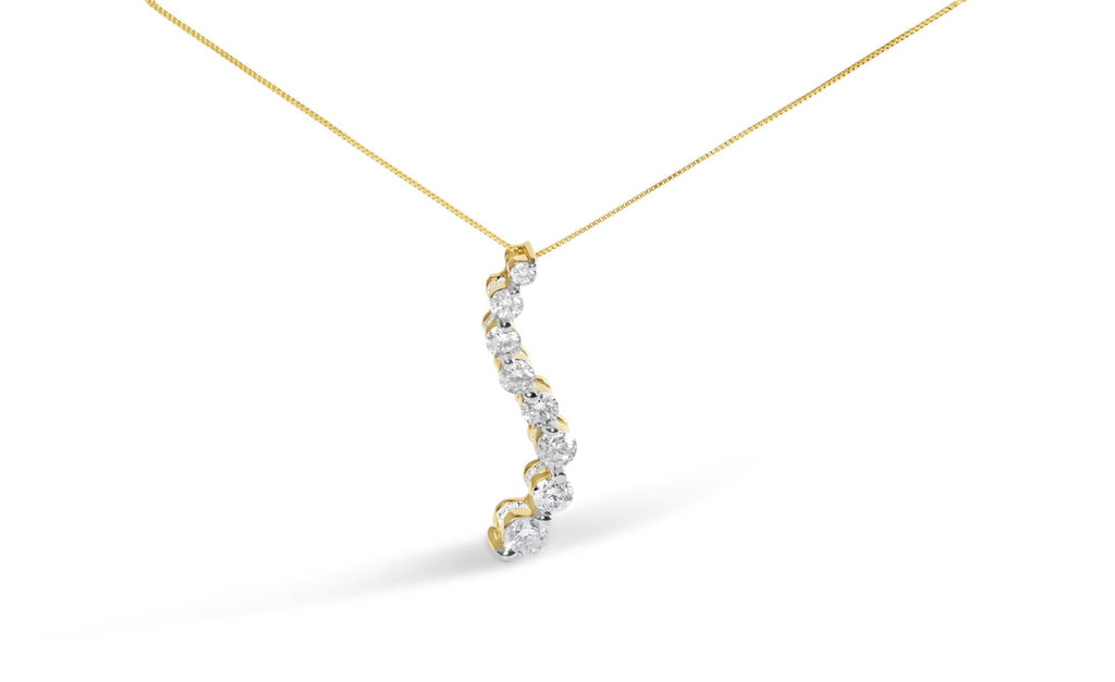 AGS Certified 14K Yellow Gold 3.0 Cttw Baguette and Brilliant Round-Cut Diamond Journey 18" Pendant Necklace (G-H Color, SI2-I1 Clarity)-0