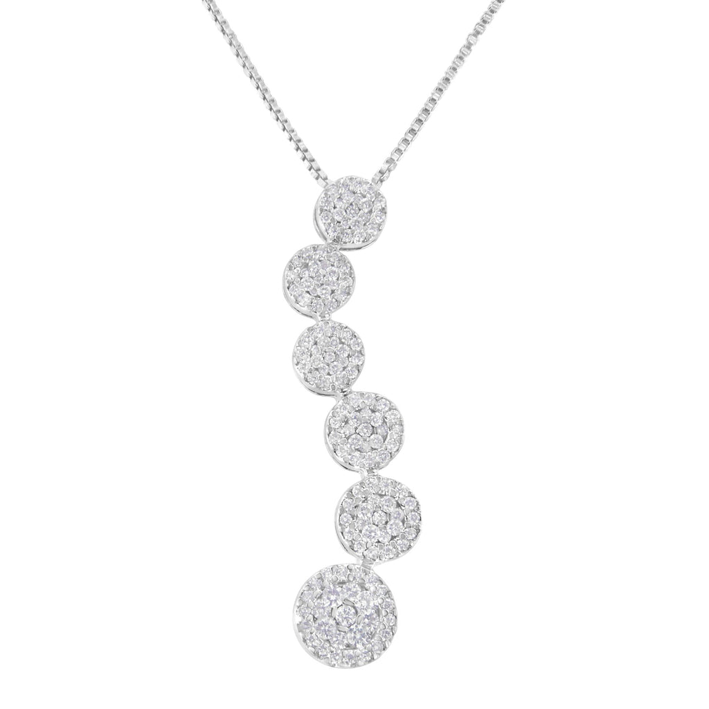 14K White Gold 1 cttw Diamond Cluster Journey Pendant Necklace (H-I, I1-I2)-0