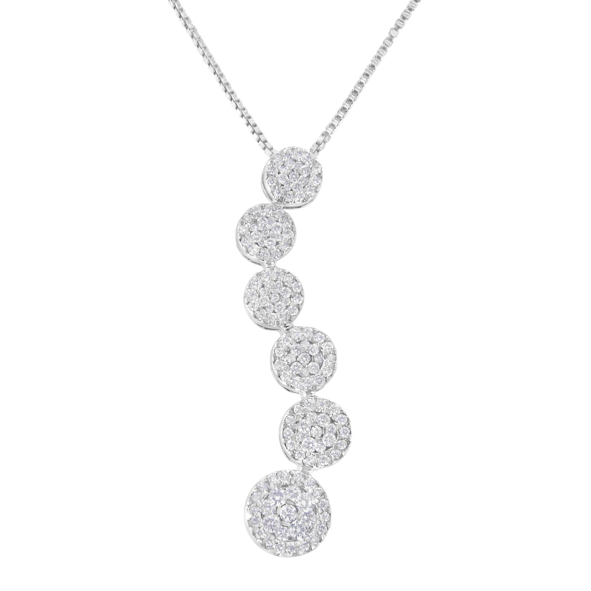 14K White Gold 1 cttw Diamond Cluster Journey Pendant Necklace (H-I, I1-I2)-0
