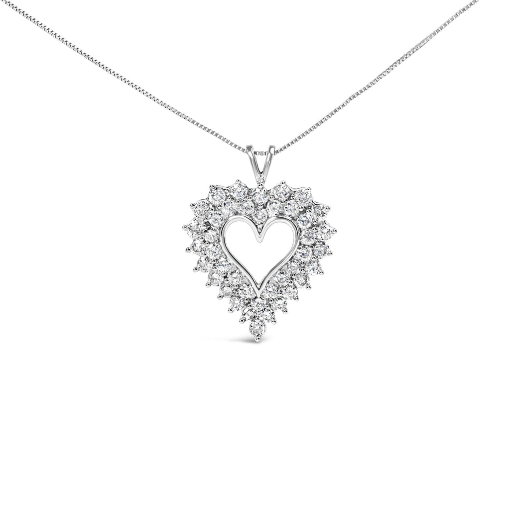 925 Sterling Silver 4.0 Cttw Diamond Two Row Open Heart 18" Pendant Necklace (I-J Color, I2-I3 Clarity)-0