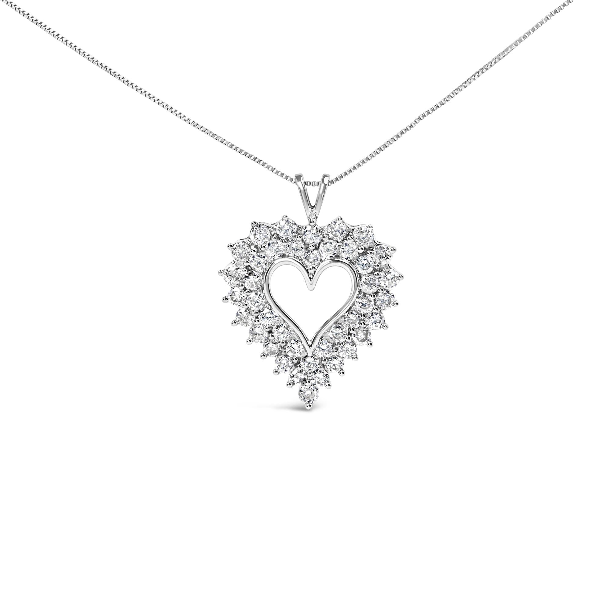 925 Sterling Silver 4.0 Cttw Diamond Two Row Open Heart 18" Pendant Necklace (I-J Color, I2-I3 Clarity)-0