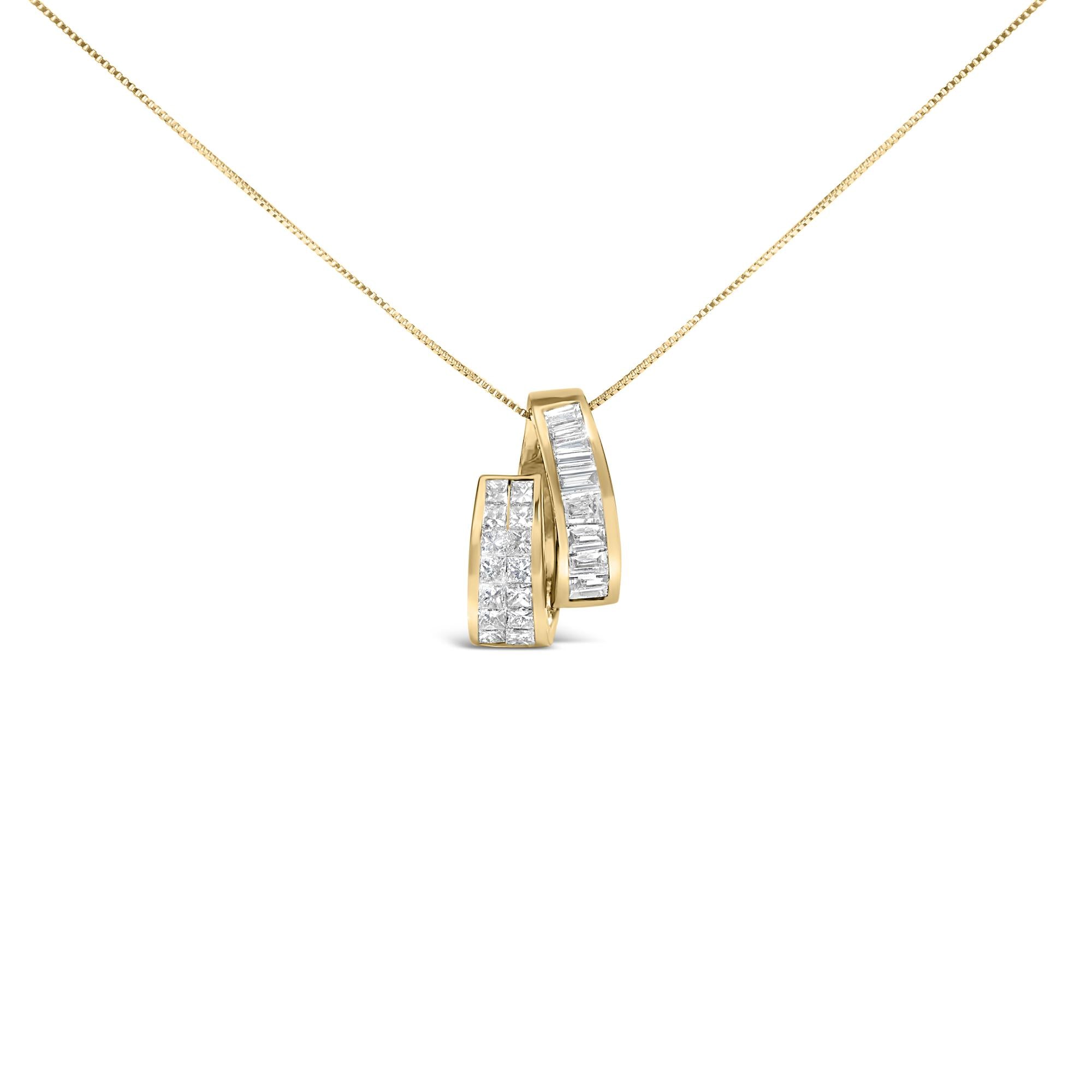 14K Yellow Gold 1 5/8 Cttw Princess and Baguette Diamond Duo Bar Pendant Necklace (G-H Color, VS2-SI1 Clarity) - 18"-0