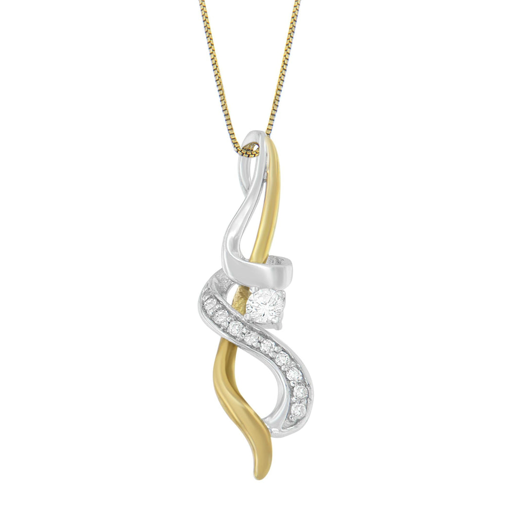 Espira 10K Two-tone Gold 1/5 cttw Diamond Intertwined Swirl Pendant Necklace (J-K, I1-I2)-0