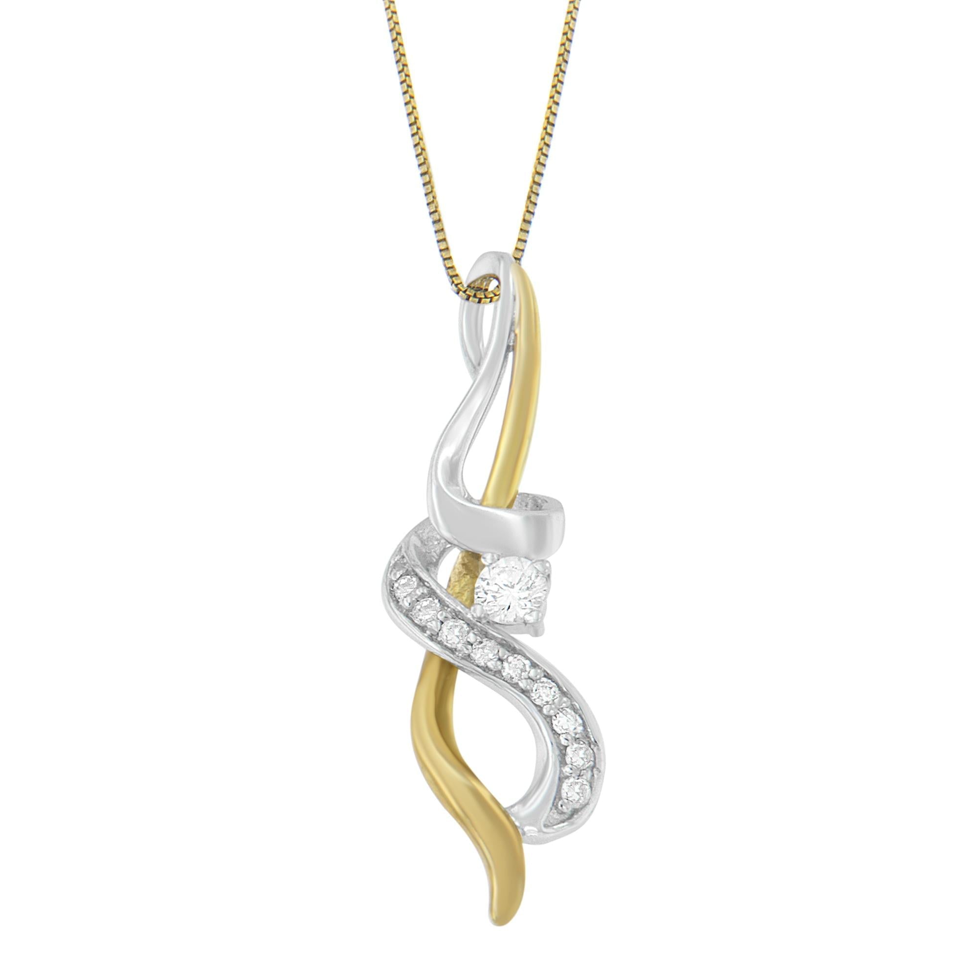 Espira 10K Two-tone Gold 1/5 cttw Diamond Intertwined Swirl Pendant Necklace (J-K, I1-I2)-0