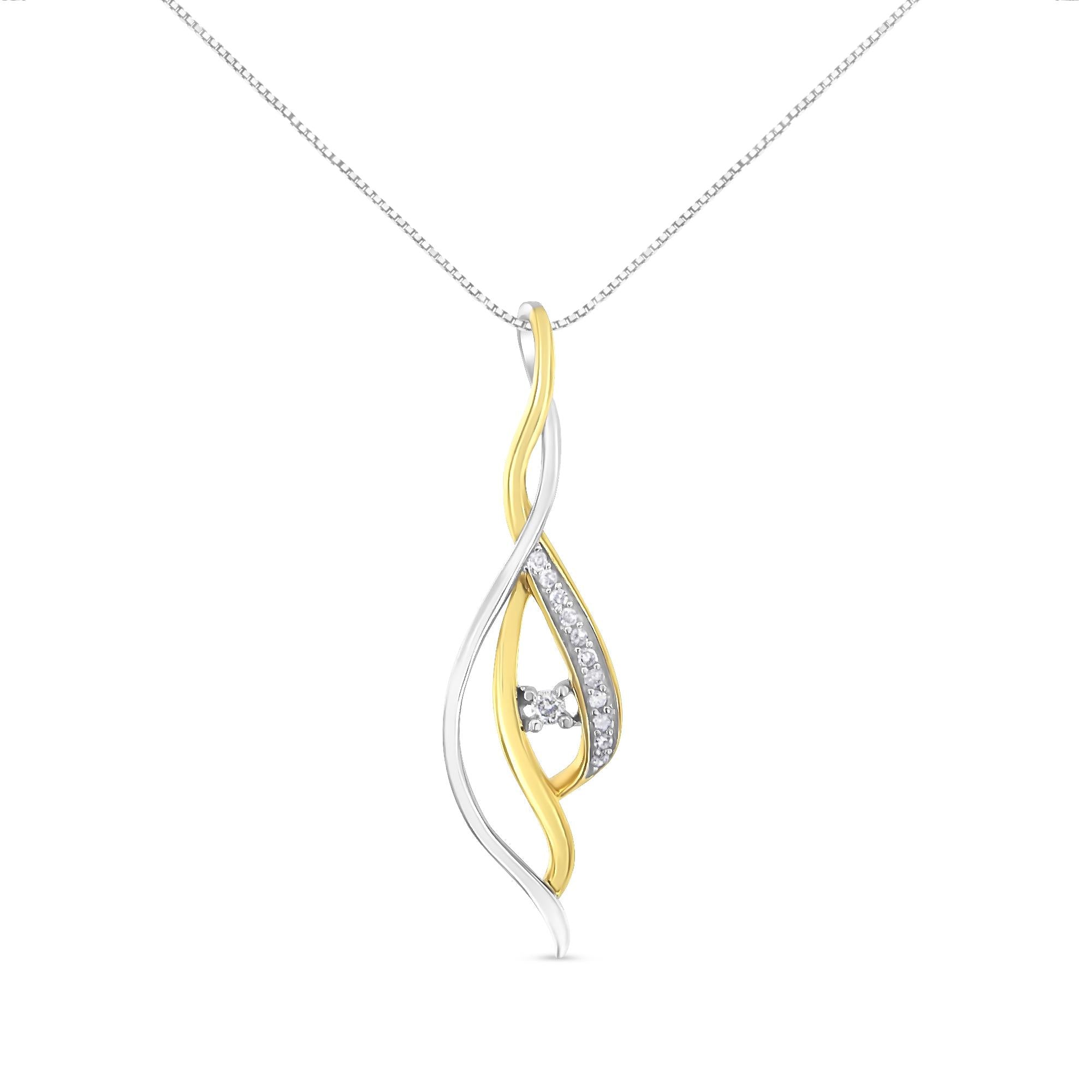 10K Yellow and White Gold Round Cut Diamond Accent Cascade 18" Pendant Necklace (J-K Color, I2-I3 Clarity)-0