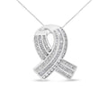 14K White Gold 2 5/8 Cttw Channel Set Round and Baguette Diamond Awareness Ribbon Pendant (H-I Color, I1-I2 Clarity) - Chain Not Included-0