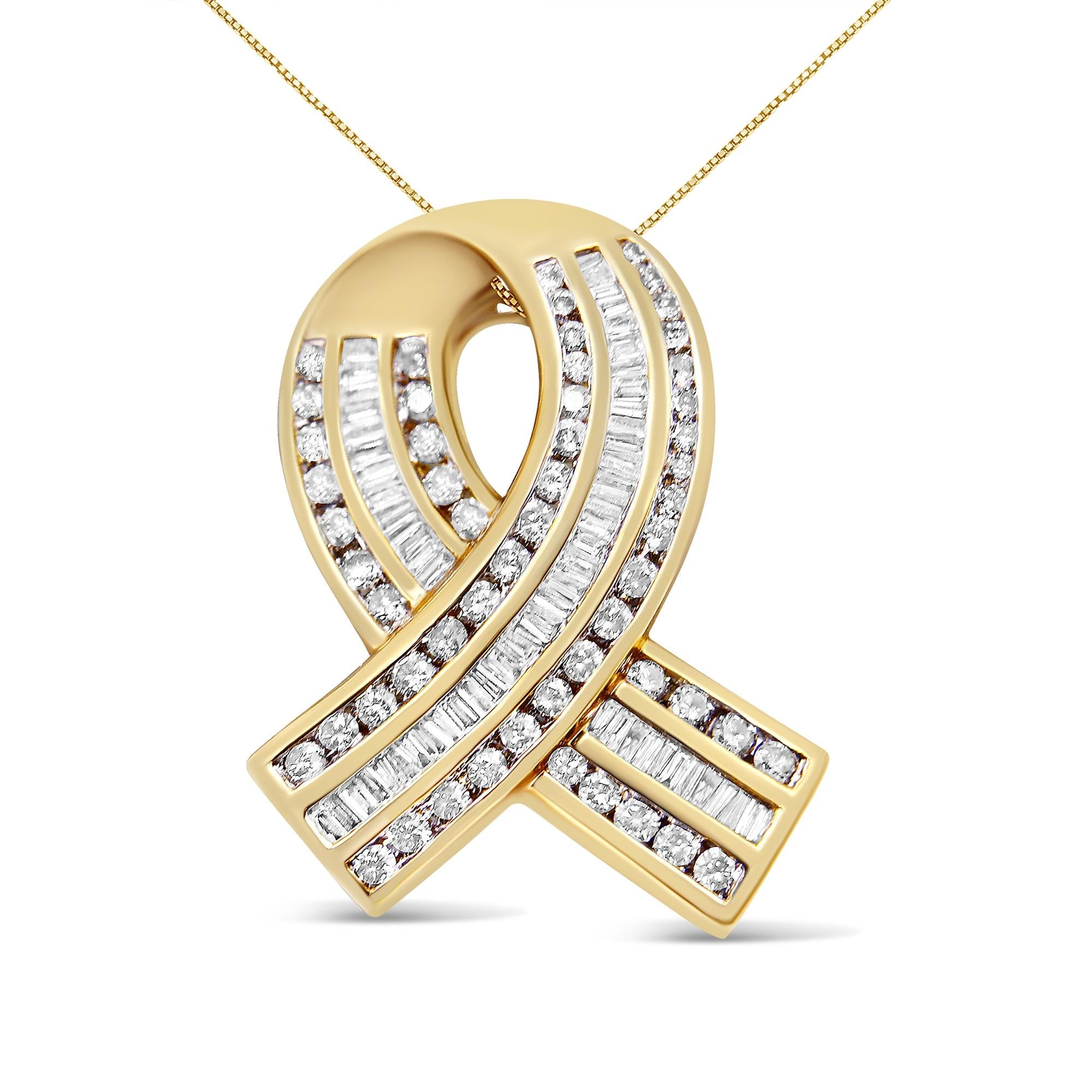 14K Yellow Gold 2 5/8 cttw Channel Set White Diamond Awareness Ribbon Pendant Necklace (G-H Color, VS1-VS2 Clarity) - NO CHAIN-0