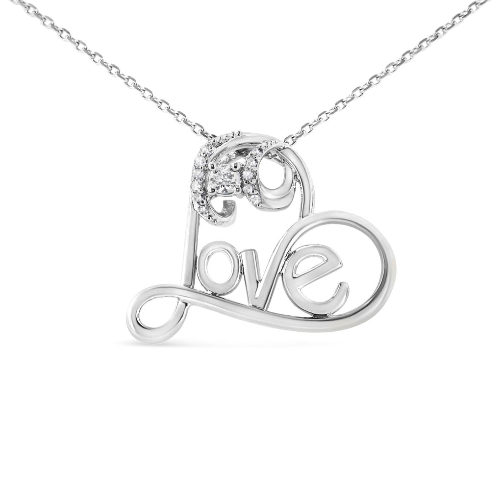 .925 Sterling Silver 1/10 Cttw Round Brilliant-Cut Diamond Accented Open Heart with Love 18" Pendant Necklace (H-I Color, I1-I2 Clarity)-0