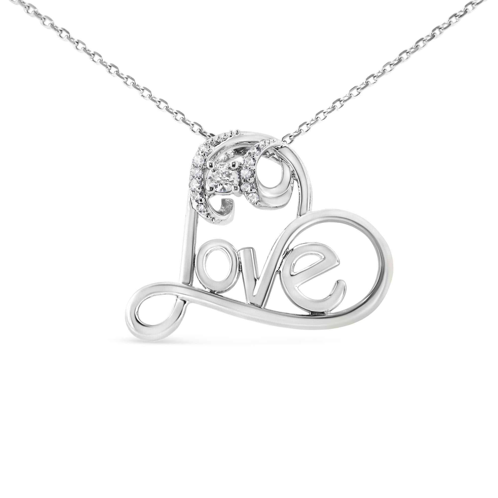.925 Sterling Silver 1/10 Cttw Round Brilliant-Cut Diamond Accented Open Heart with Love 18" Pendant Necklace (H-I Color, I1-I2 Clarity)-0