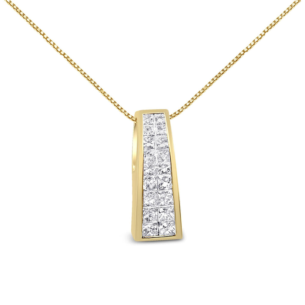 14K Yellow Gold 1 1/2 cttw Princess Cut Diamond Greek Column Pendant Necklace (G-H, VS1-VS2)-0