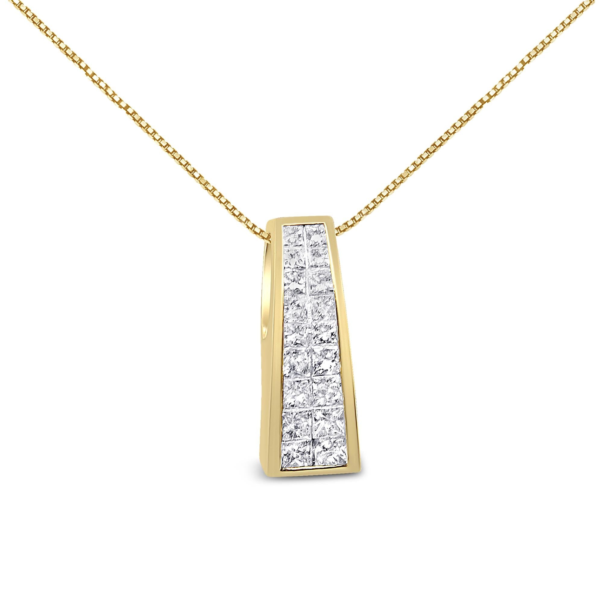 14K Yellow Gold 1 1/2 cttw Princess Cut Diamond Greek Column Pendant Necklace (G-H, VS1-VS2)-0
