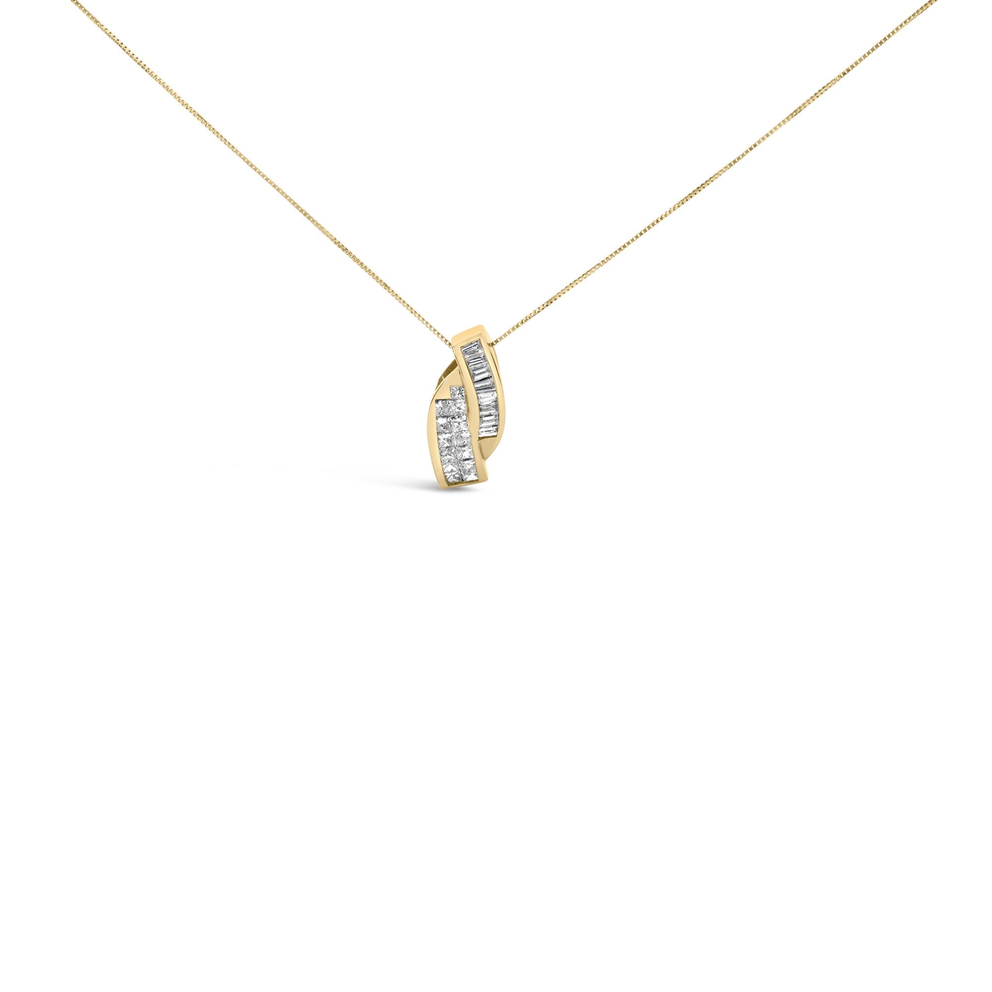 14k Yellow Gold 1 1/3 Cttw Princess and Baguette-cut Diamond Double Curved Pendant Necklace (H-I Color ,VS1-VS2 Clarity) - NO CHAIN INCLUDED-0