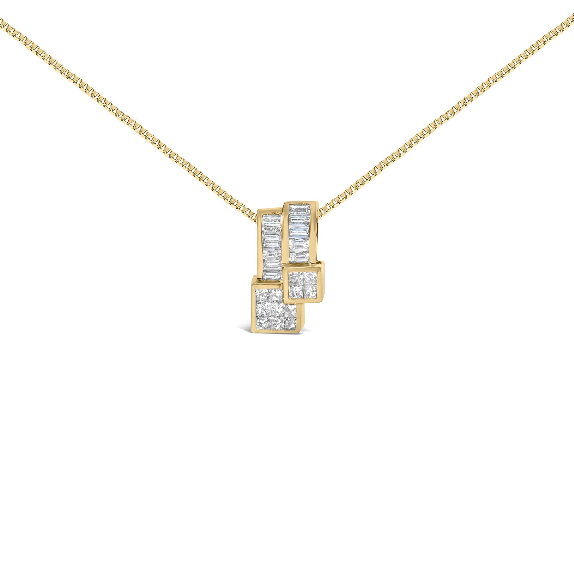 14K Yellow Gold 1 1/2 cttw Princess and Baguette Cut Diamond Geometric Pendant Necklace (H-I Color, VS1-VS2 Clarity)-0