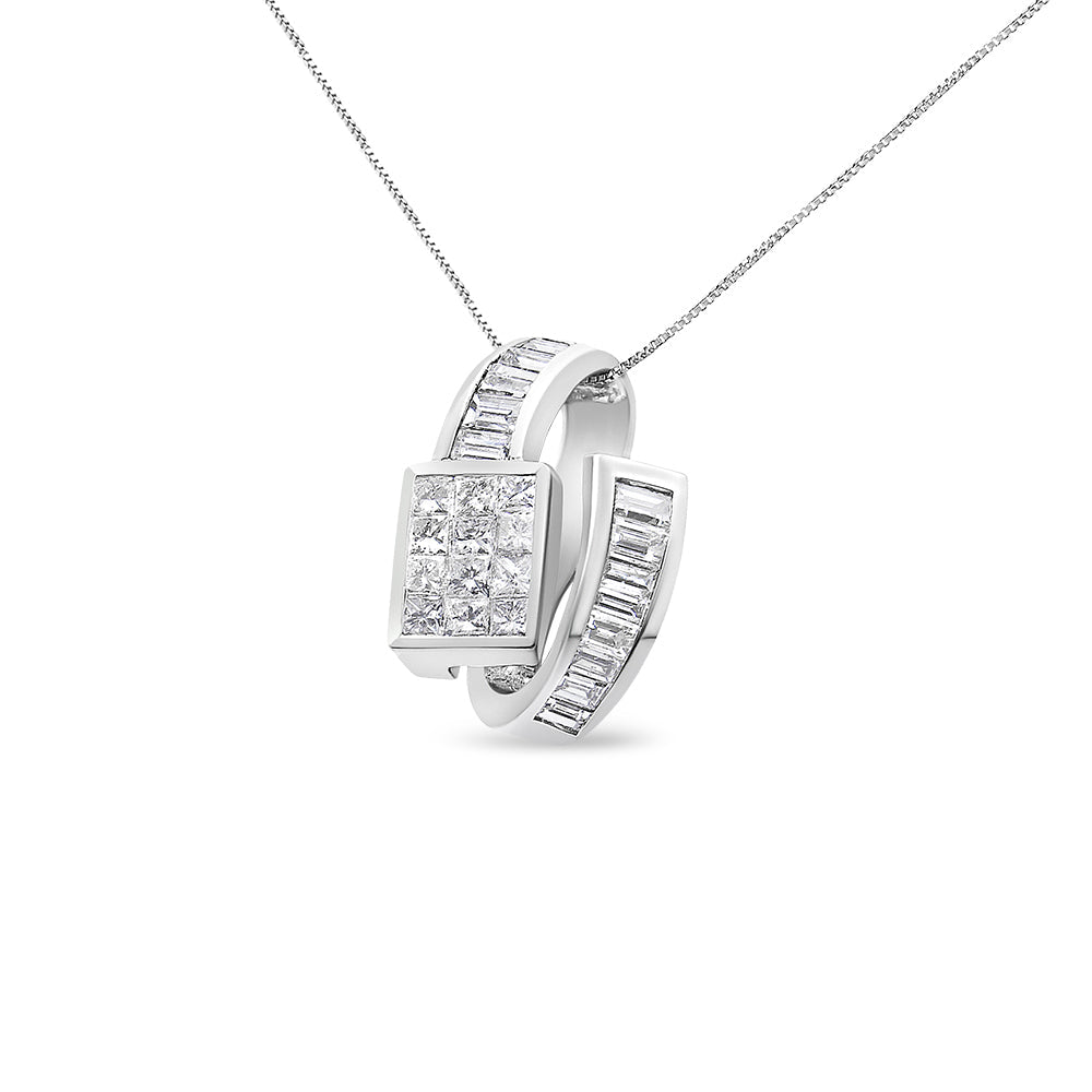 14K White Gold 2 cttw Princess and Baguette Cut Diamond Double Loop Pendant Necklace (G-H, VS1-VS2)-0