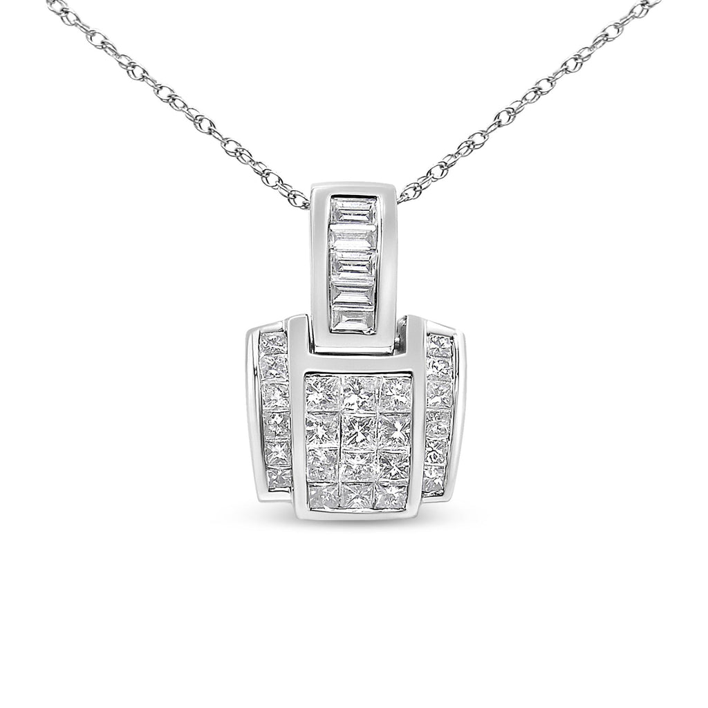 14K White Gold 2 1/5 Cttw Princess Cut Composite Diamond Pendant with Diamond Bale Pendant Necklace (H-I Color,SI1-SI2 Clarity) - NO CHAIN INCLUDED-0