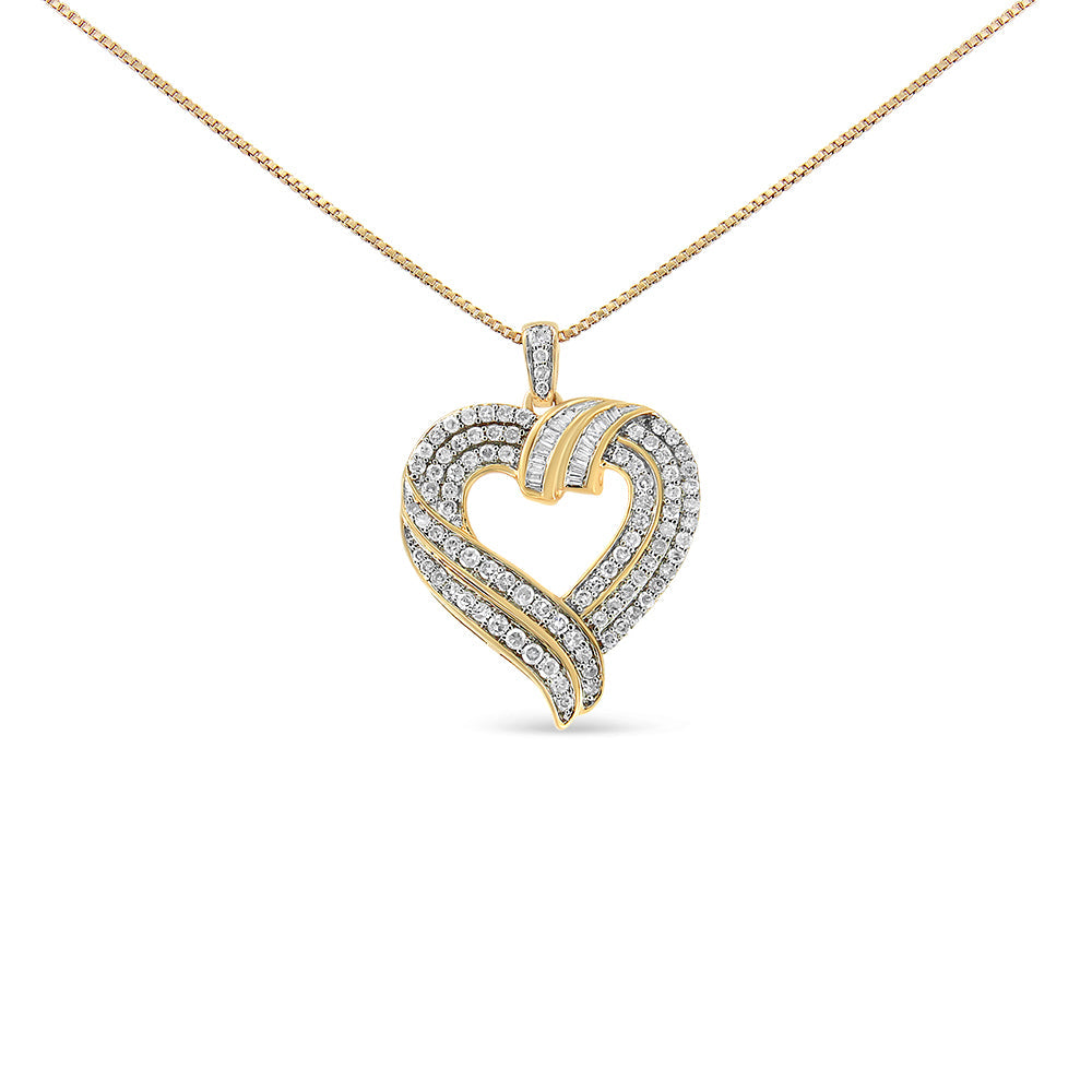 .925 Sterling Silver 1.00 Cttw Baguette Diamond Composite Open Heart 18" Inch Pendant Necklace (I-J Color, I1-I2 Clarity)-1
