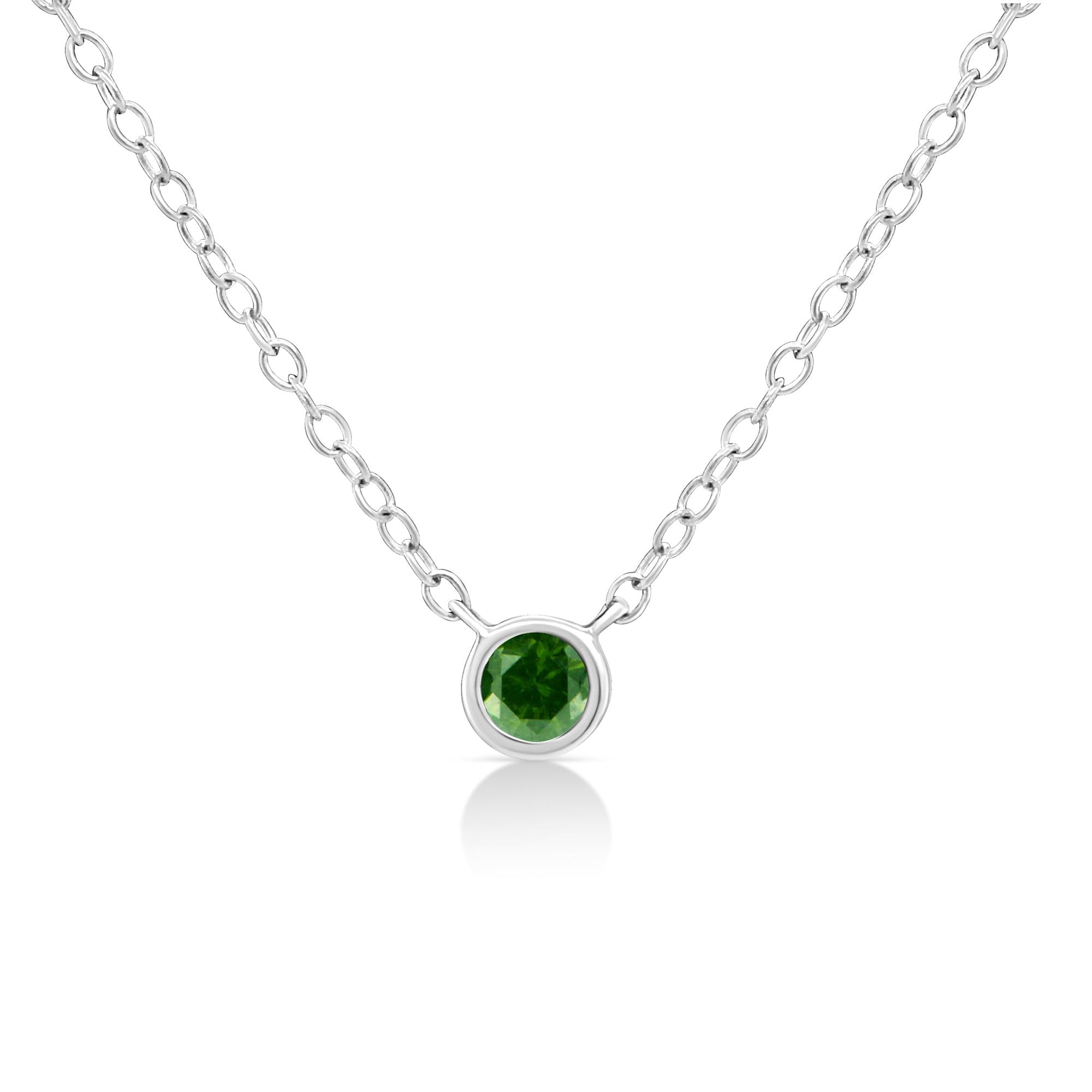 .925 Sterling Silver 1/10 Cttw Colored Diamond Suspended Bezel-Set Solitaire 16"-18" Adjustable Pendant Necklace (Color Enhanced, I1-I2 Clarity)-1